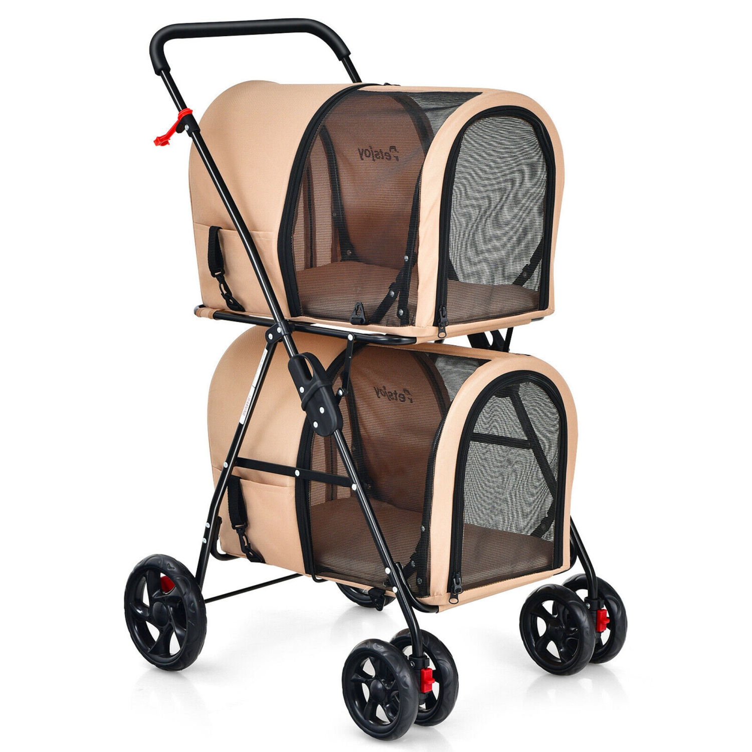 Poussette double 4-en-1 Gymax avec porte-bébé amovible pour chats