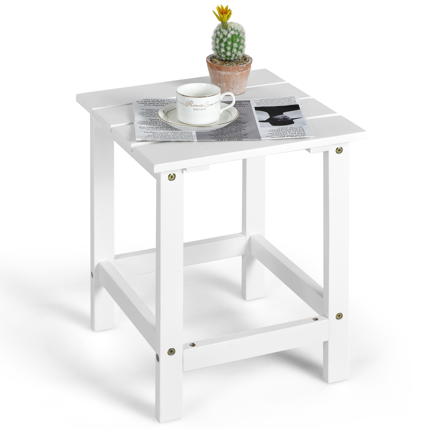 Topbuy 15" Outdoor Square Side End Table Wooden Coffee Table Suitable for Garden Patio Balcony White/Gray/Black