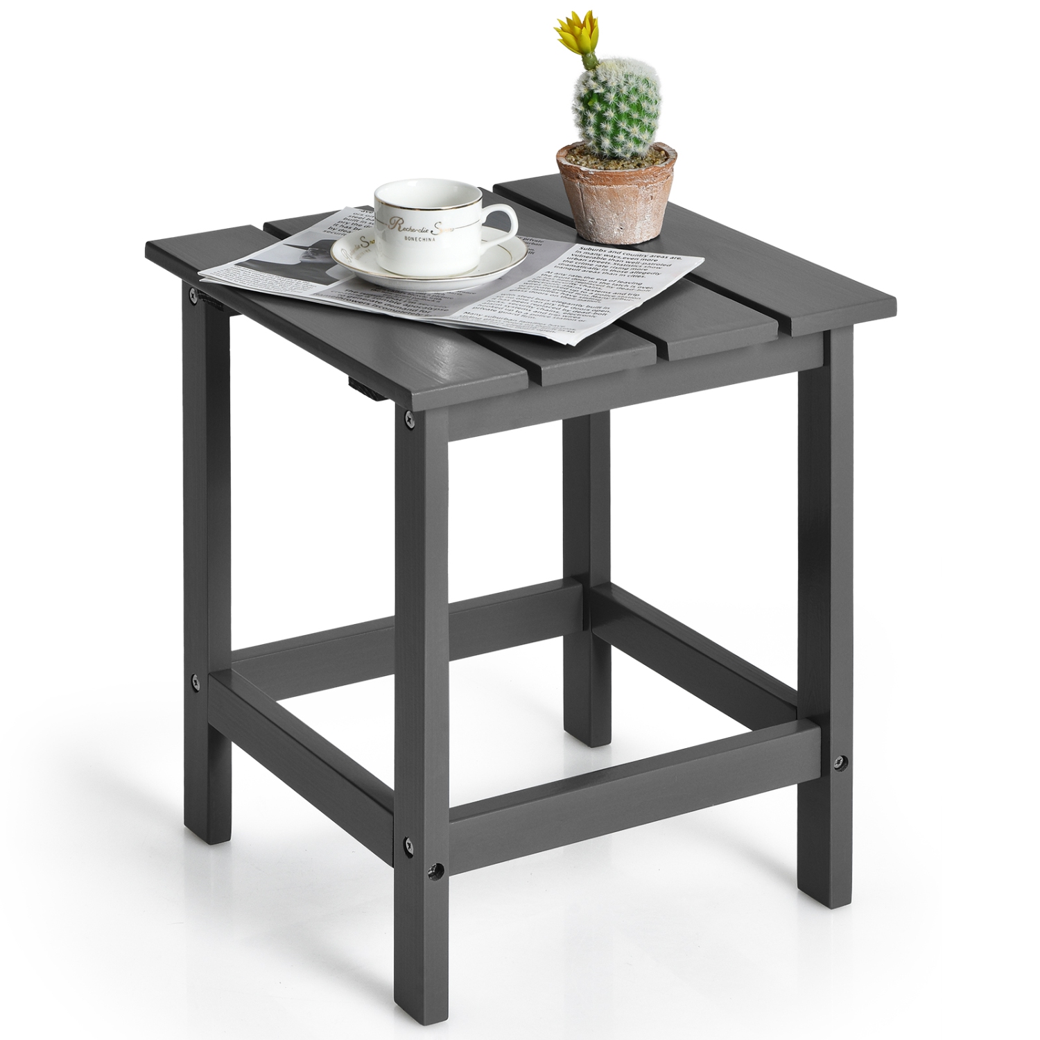Topbuy 15" Outdoor Square Side End Table Wooden Coffee Table Suitable for Garden Patio Balcony White/Gray/Black