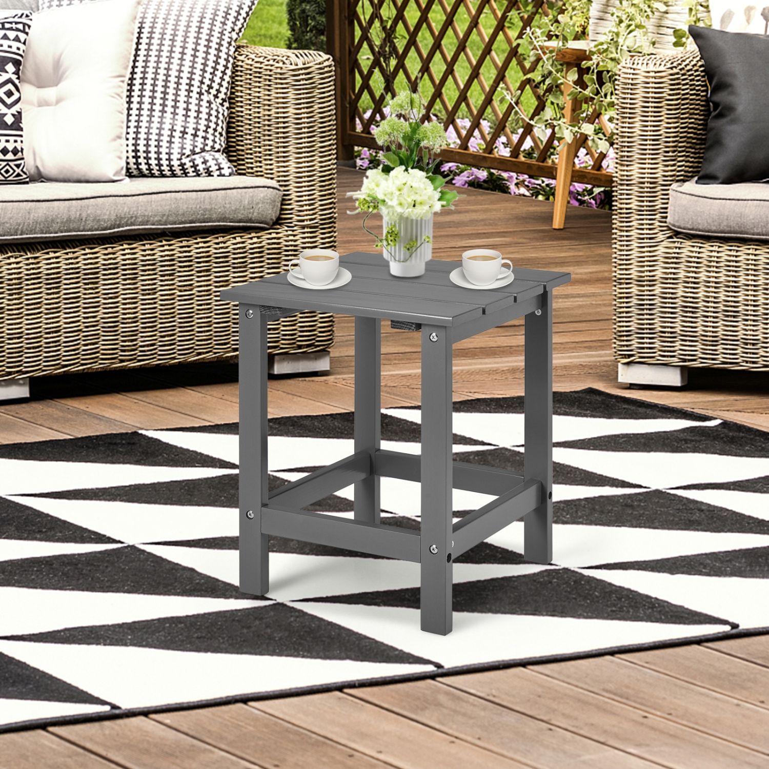 Topbuy 15" Outdoor Square Side End Table Wooden Coffee Table Suitable for Garden Patio Balcony White/Gray/Black