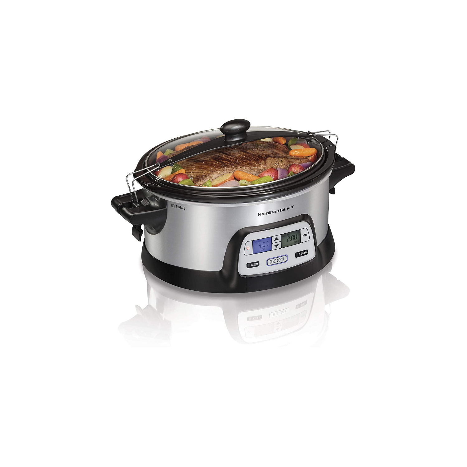 Hamilton Beach Stay or Go Mijoteuse programmable portable de 6 pintes avec double minuterie numérique FlexCook pour 2 réglages de chaleur,
