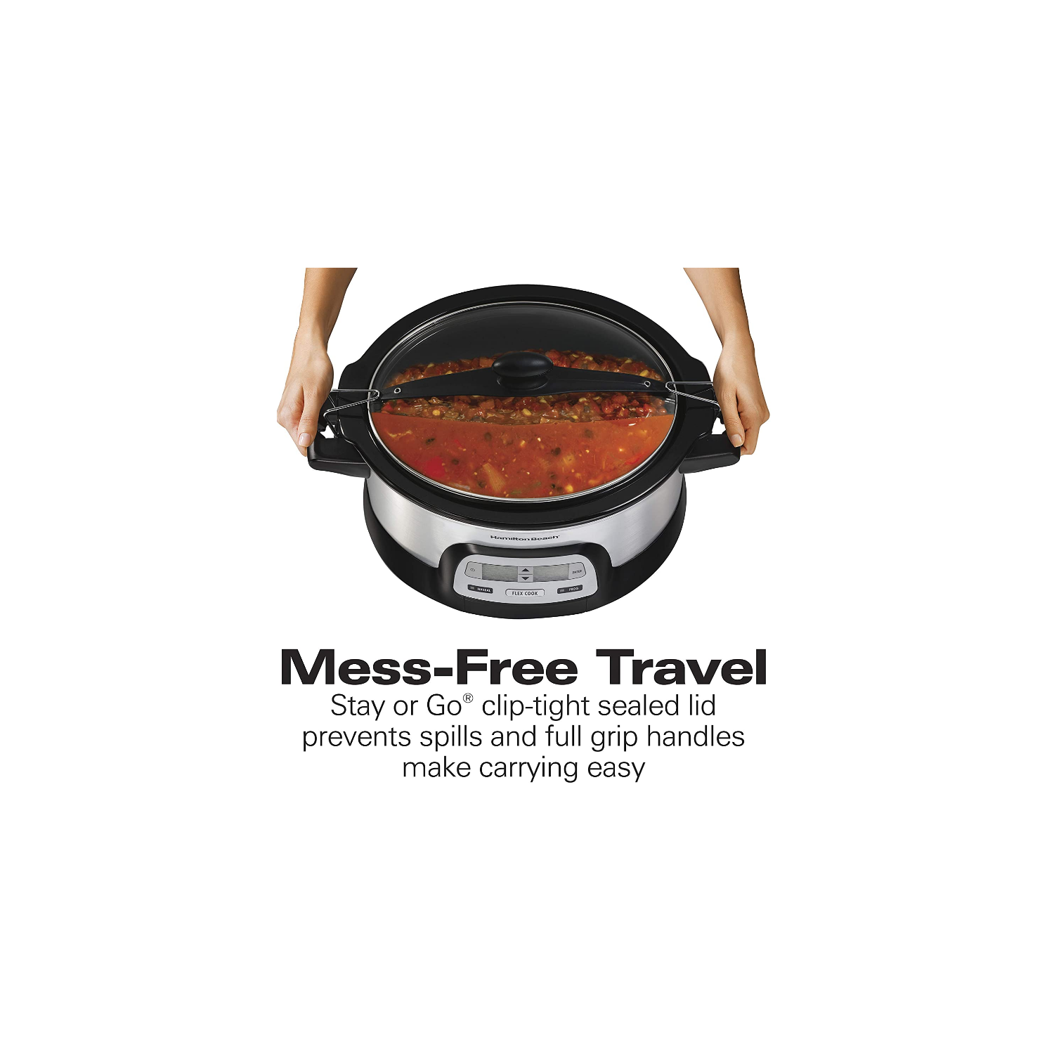 Hamilton Beach Stay or Go Mijoteuse programmable portable de 6 pintes avec double minuterie numérique FlexCook pour 2 réglages de chaleur,