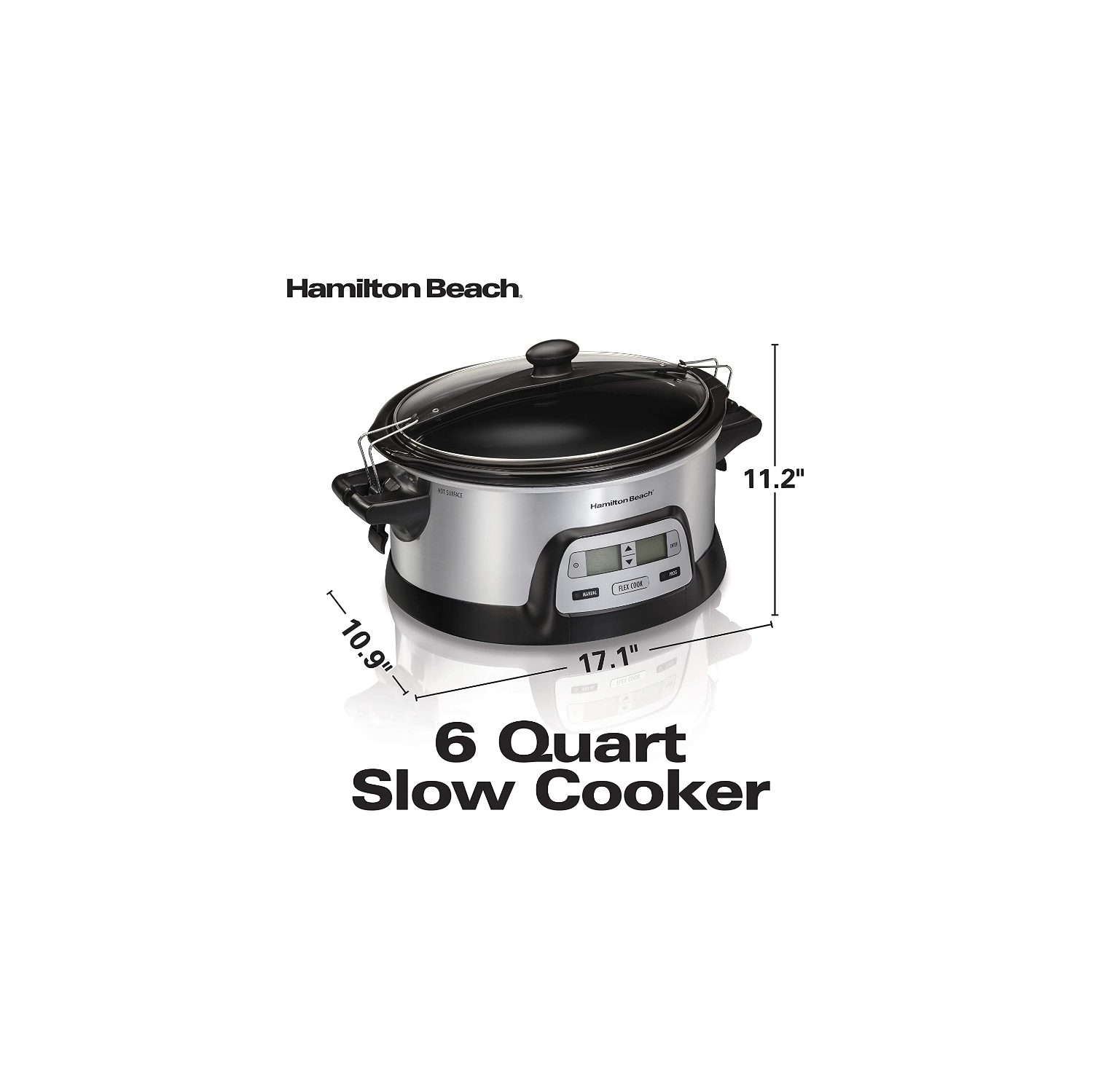Hamilton Beach Stay or Go Mijoteuse programmable portable de 6 pintes avec double minuterie numérique FlexCook pour 2 réglages de chaleur,