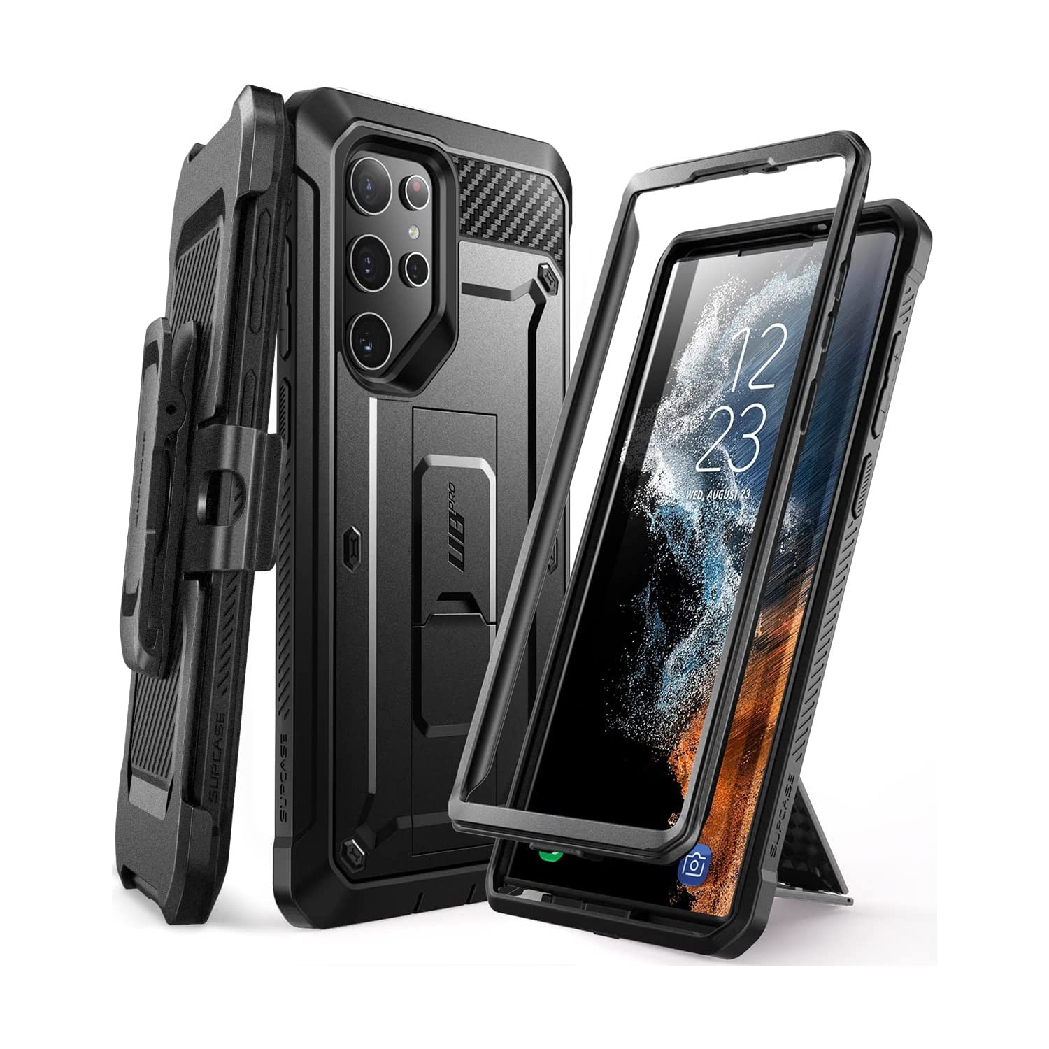 Navor Beetle Pro Series Full-Body Dual Layer Rugged Case with Belt-Clip & Kickstand for Samsung Galaxy S22 Ultra 5G - Black