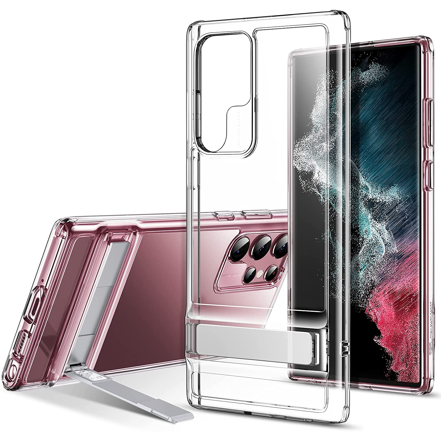 Metal Kickstand Compatible with Samsung Galaxy S22 Ultra Case (6.8 Inch) (2022), Versatile Patented Kickstand, Crystal Clear Scratch-Resistant Back Cover, Clear