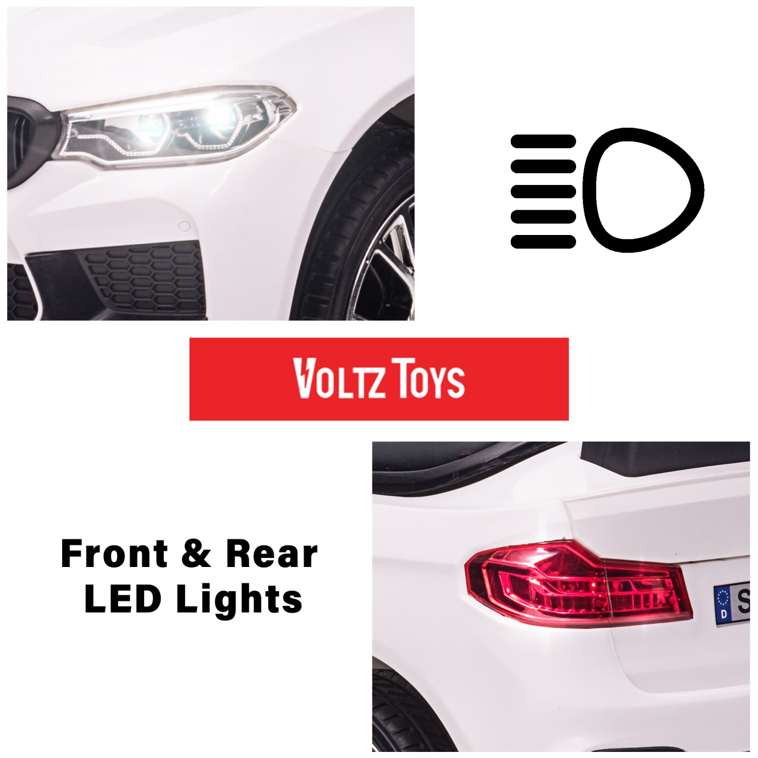 Voltz Toys sous licence BMW M5 4-en-1 Push Pedal Ride On Car Baby Walker avec barre de poussée, siège en cuir, repose-pieds et rails de chaise à