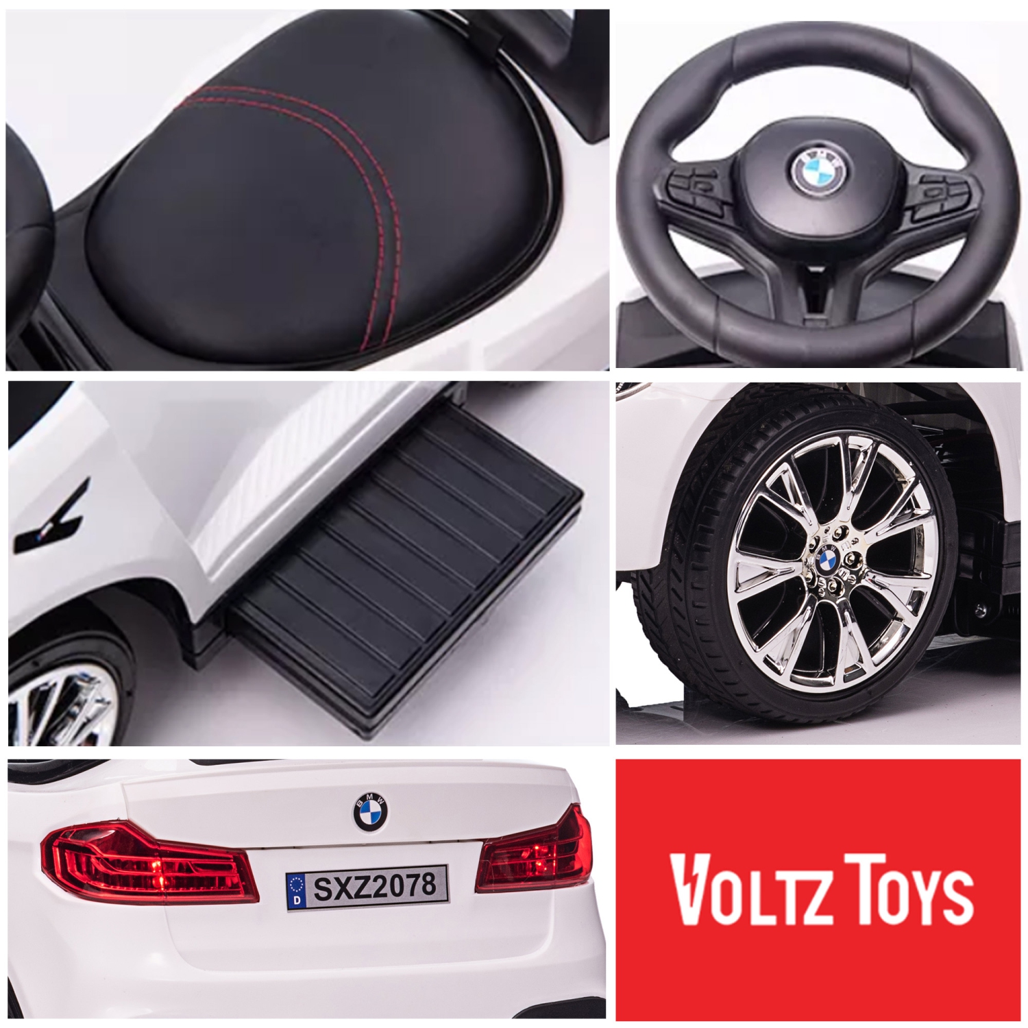 Voltz Toys sous licence BMW M5 4-en-1 Push Pedal Ride On Car Baby Walker avec barre de poussée, siège en cuir, repose-pieds et rails de chaise à