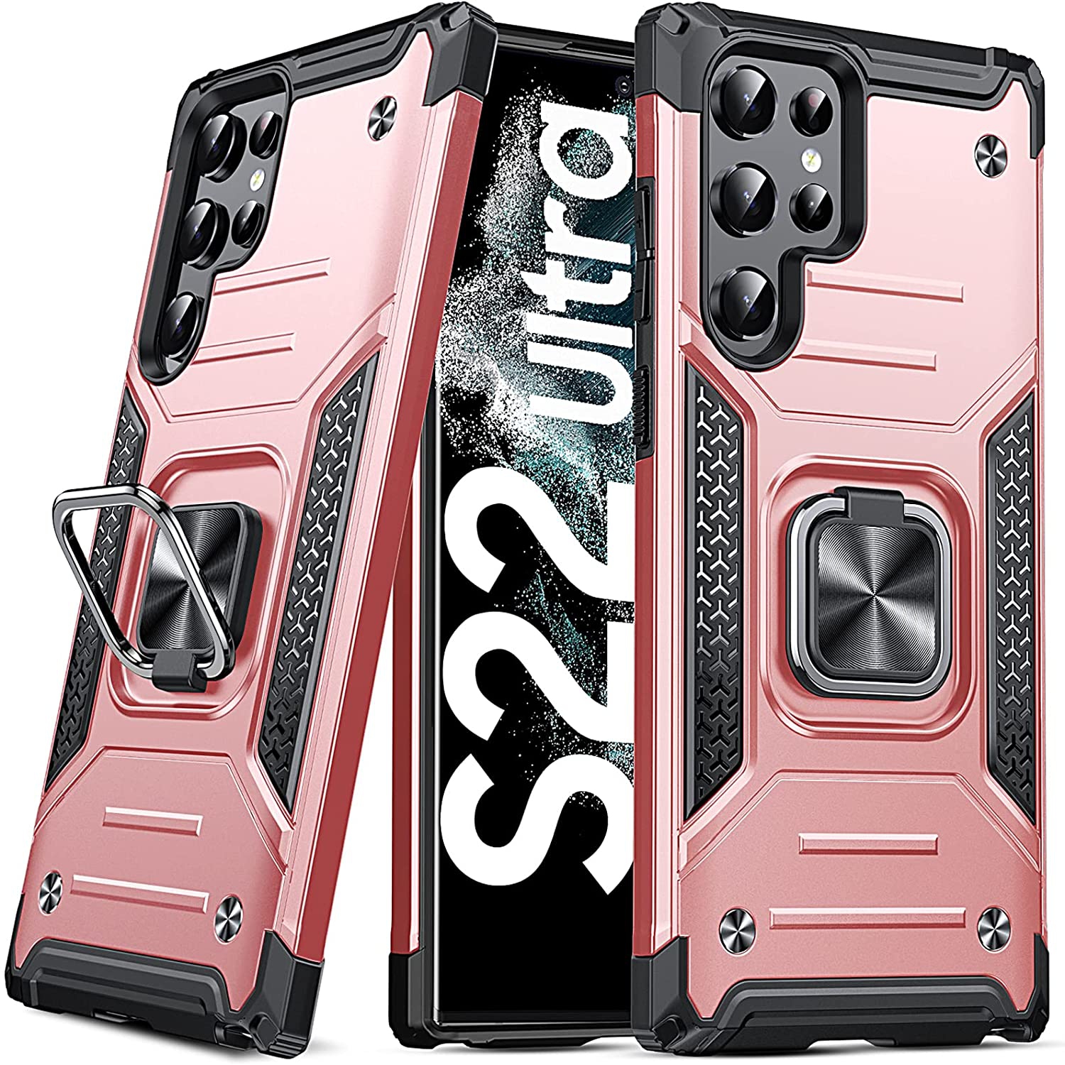 Military Grade Full Body Shockproof Protective Rugged Phone Case 360° Rotatable Metal Kickstand Phone Cover (Support Magnet Mount) Compatible with Samsung Galaxy S22 Ultra