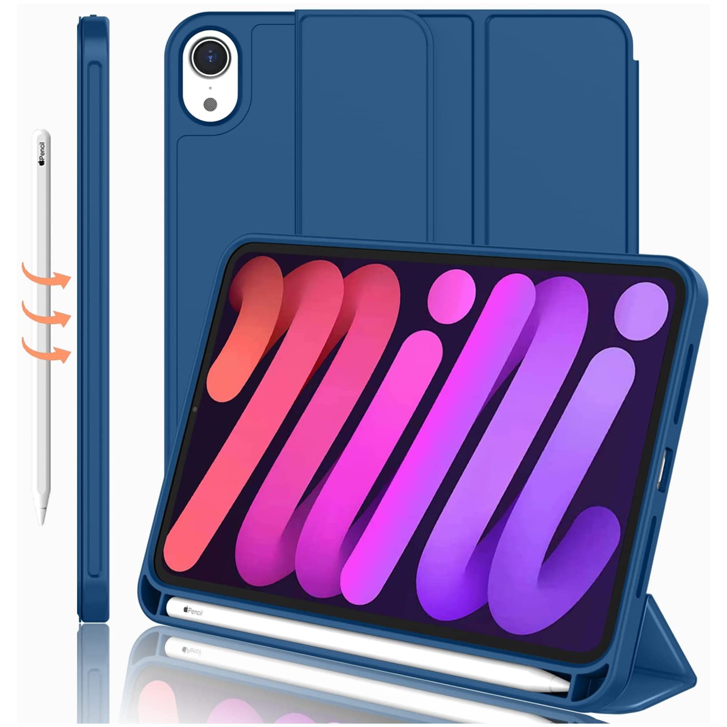 [CS] Étui-support magnétique mince avec support et porte-stylet pour iPad mini 6 7 6ᵉ 7ᵉ gén., bleu marine