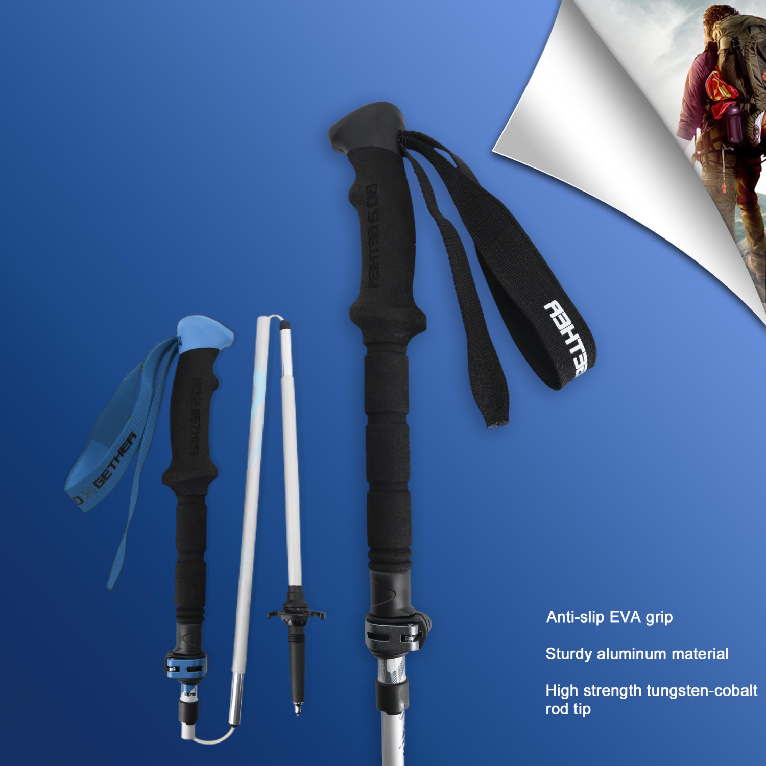 Collapsible Trekking Poles, Aluminum Folding Walking Hiking Sticks for hiking, Adjustable Height 5-Section