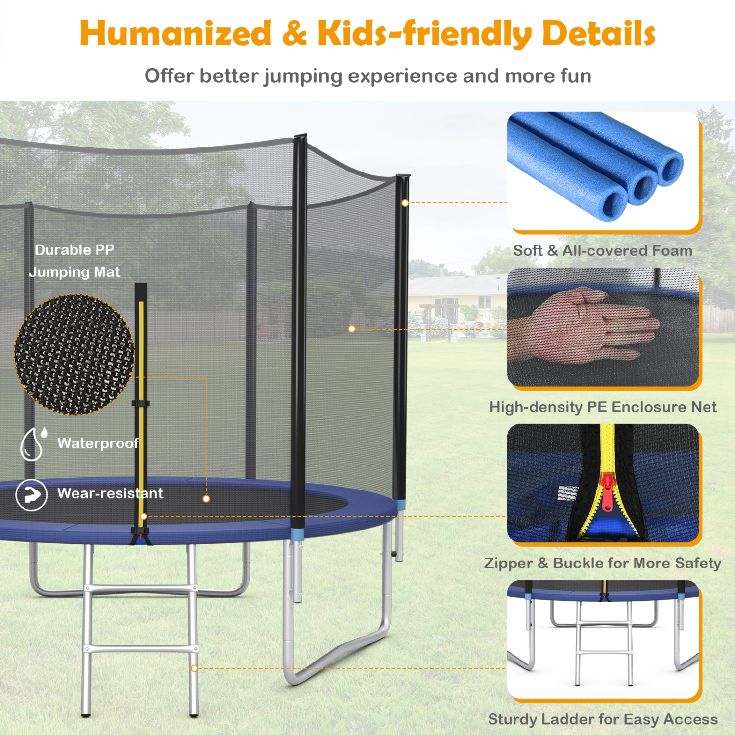 Patiojoy 8ft Trampoline with Safety Enclosure Net & Spring Pad Jumping Mat