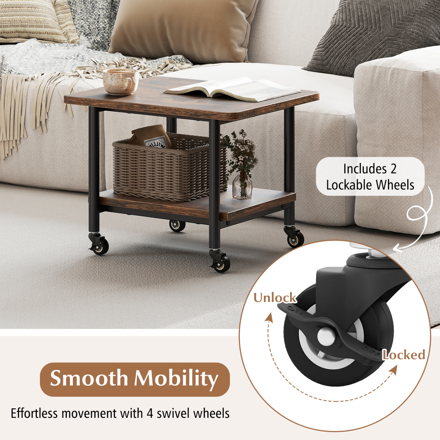 TopBuy – Chariot pour imprimante à 2 niveaux à roulettes avec 2 tablettes de rangement pour imprimante pour le bureau à domicile