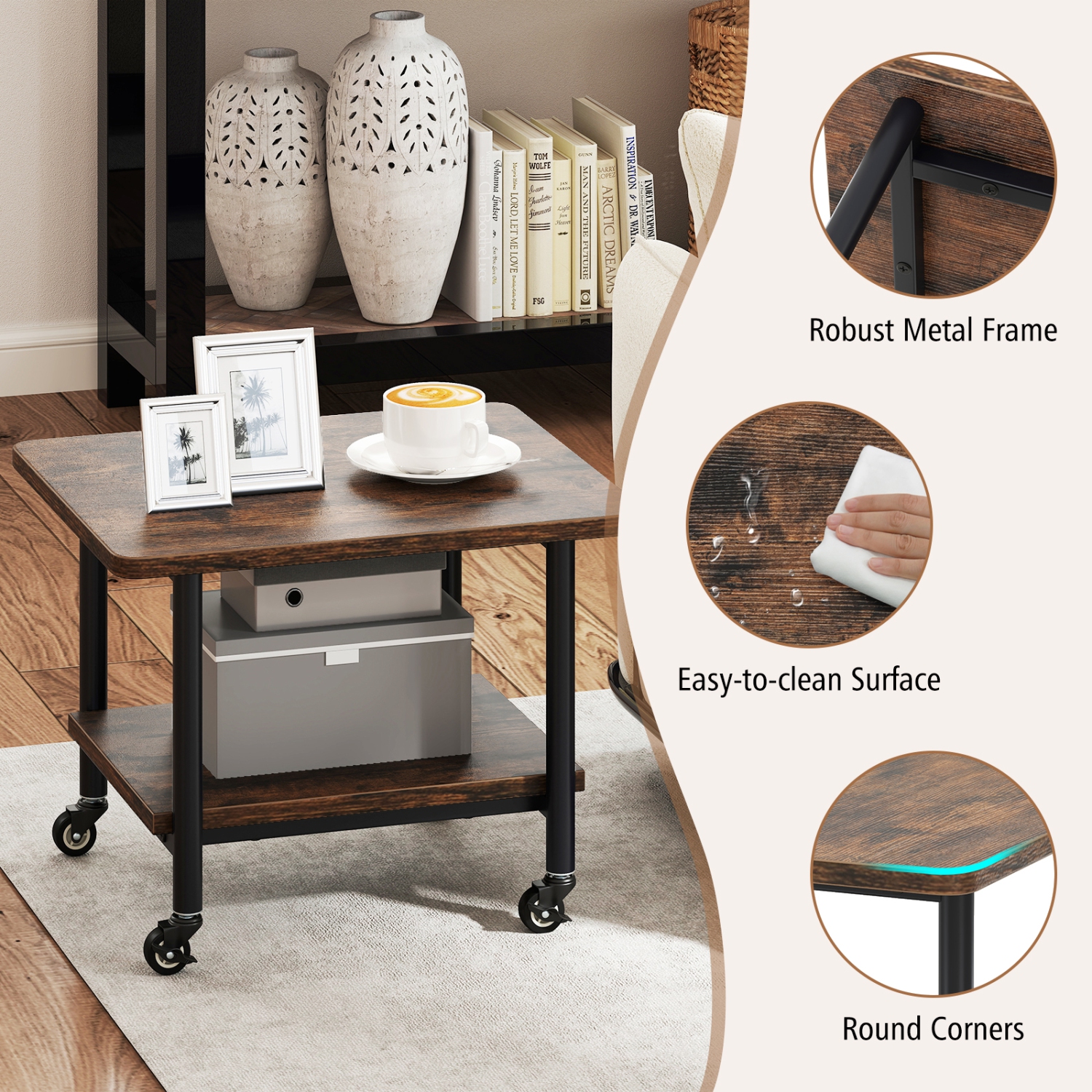 TopBuy – Chariot pour imprimante à 2 niveaux à roulettes avec 2 tablettes de rangement pour imprimante pour le bureau à domicile