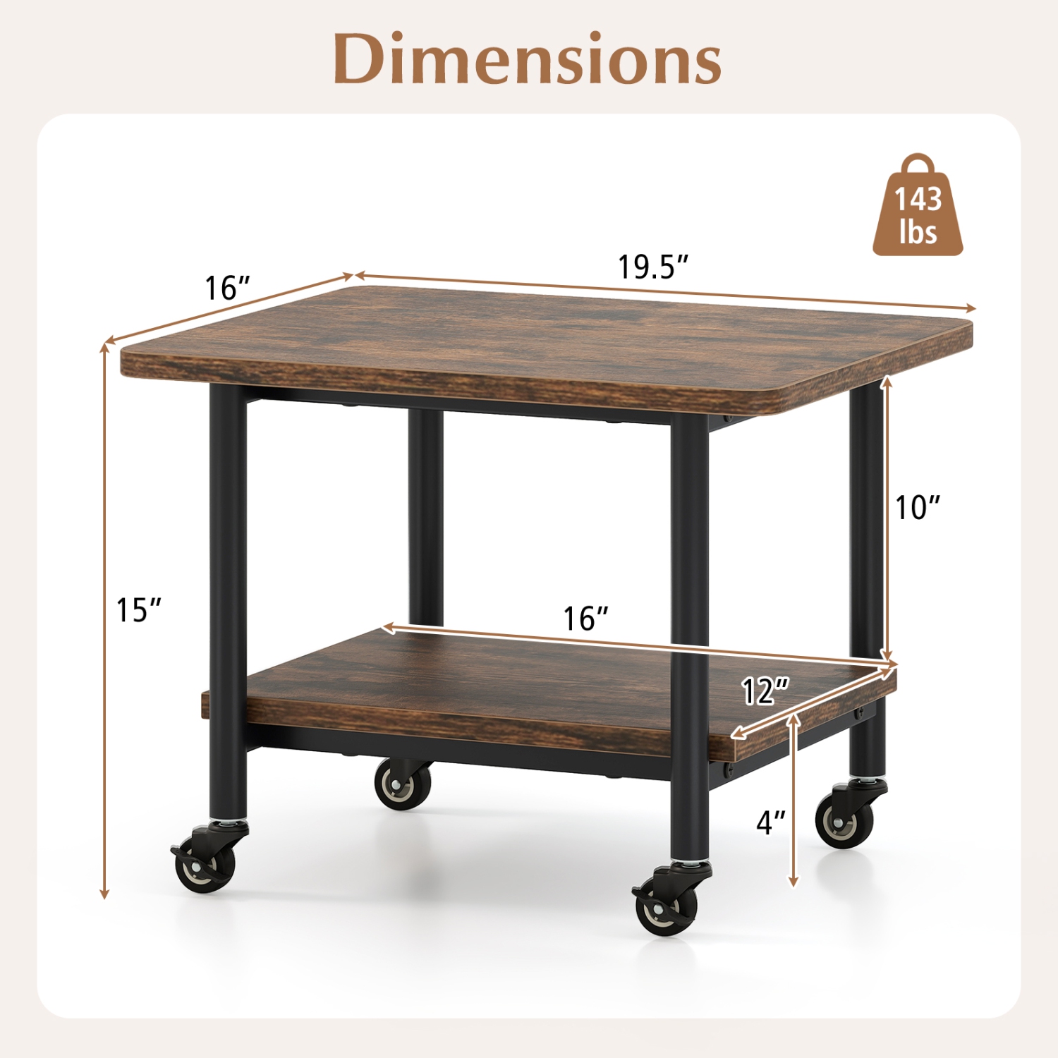 TopBuy – Chariot pour imprimante à 2 niveaux à roulettes avec 2 tablettes de rangement pour imprimante pour le bureau à domicile