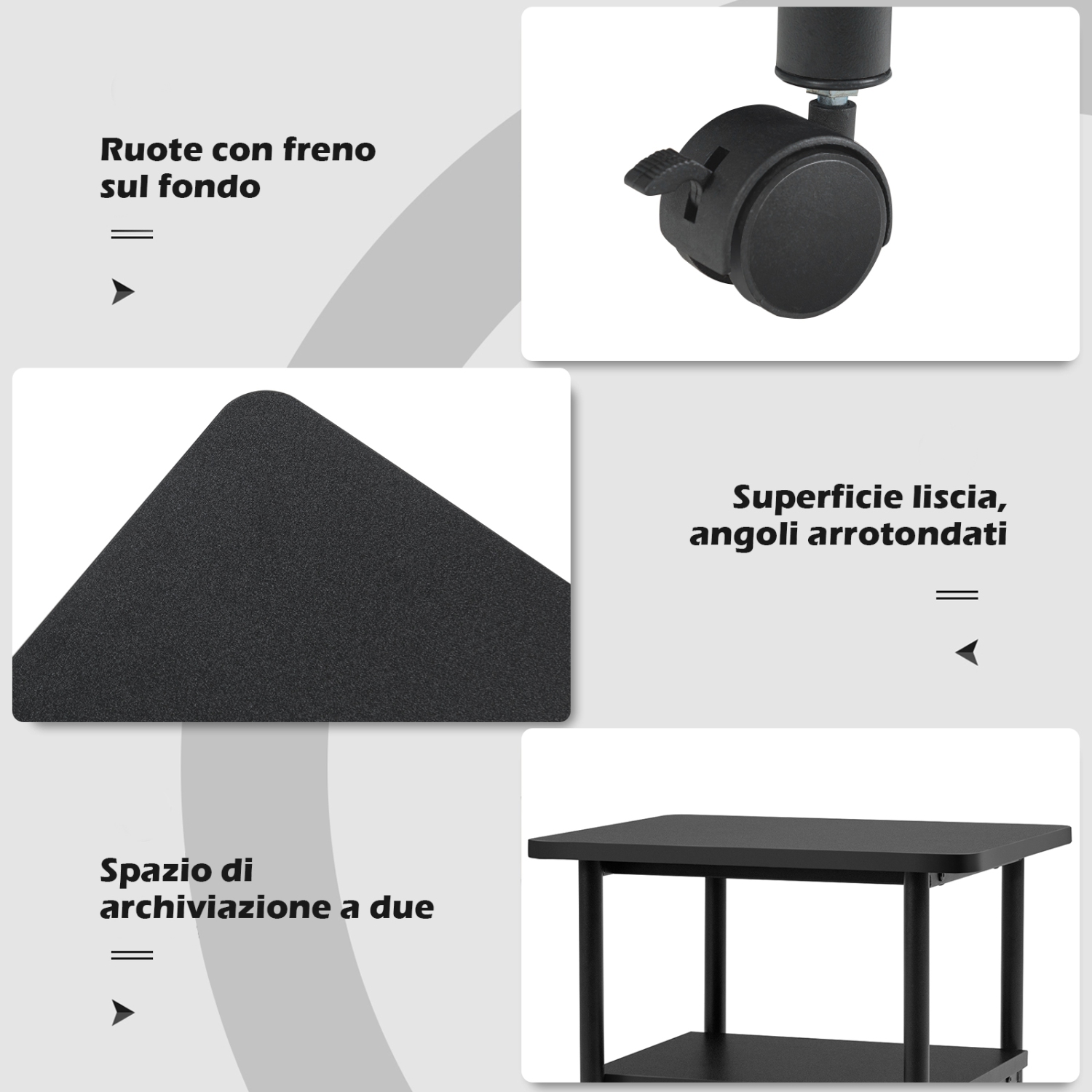 TopBuy – Chariot pour imprimante à 2 niveaux à roulettes avec 2 tablettes de rangement pour imprimante pour le bureau à domicile