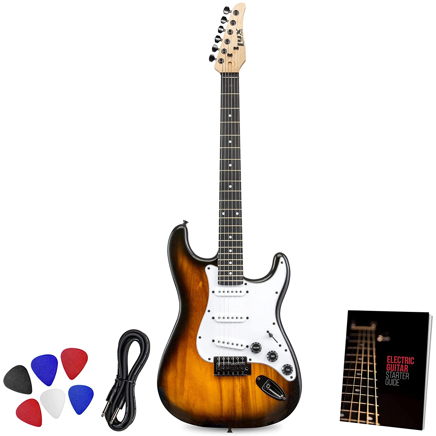 LyxPro CS 39” Electric Guitar Kit for Beginner, Intermediate & Pro Players with Guitar, Amp Cable, 6 Picks & Learner’s Guide | Solid Wood Body,