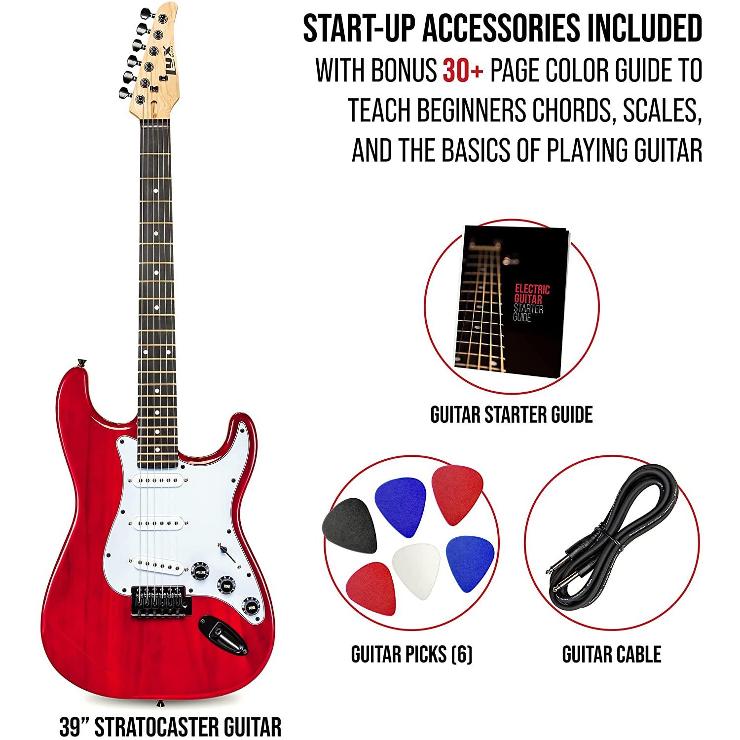 LyxPro CS 39” Electric Guitar Kit for Beginner, Intermediate & Pro Players with Guitar, Amp Cable, 6 Picks & Learner’s Guide | Solid Wood Body,