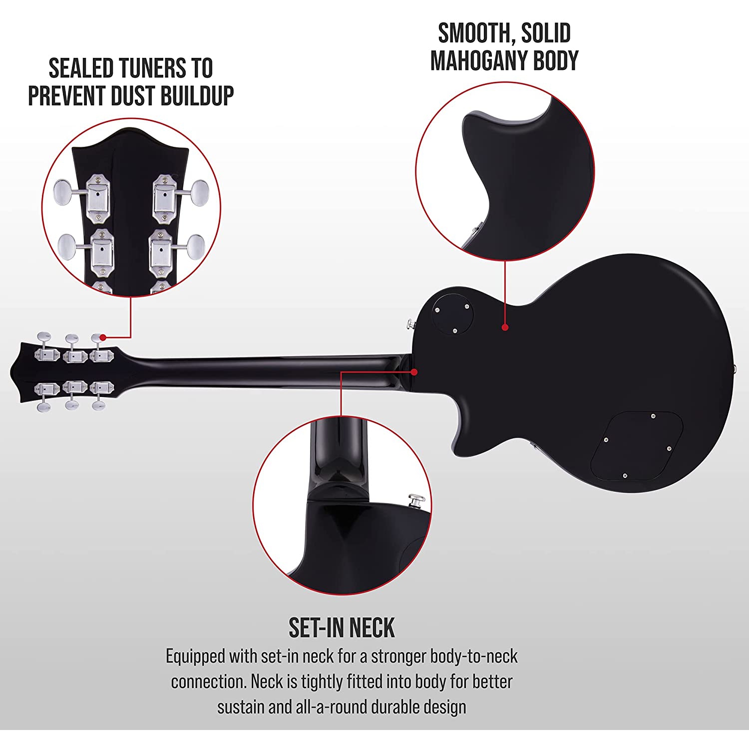 LyxPro 39” SB Series Electric Guitar, Kit for Beginner, Intermediate & Pro Players Solid Body Guitar, Bonus 2-Pack of Picks, Mahogany Wood,