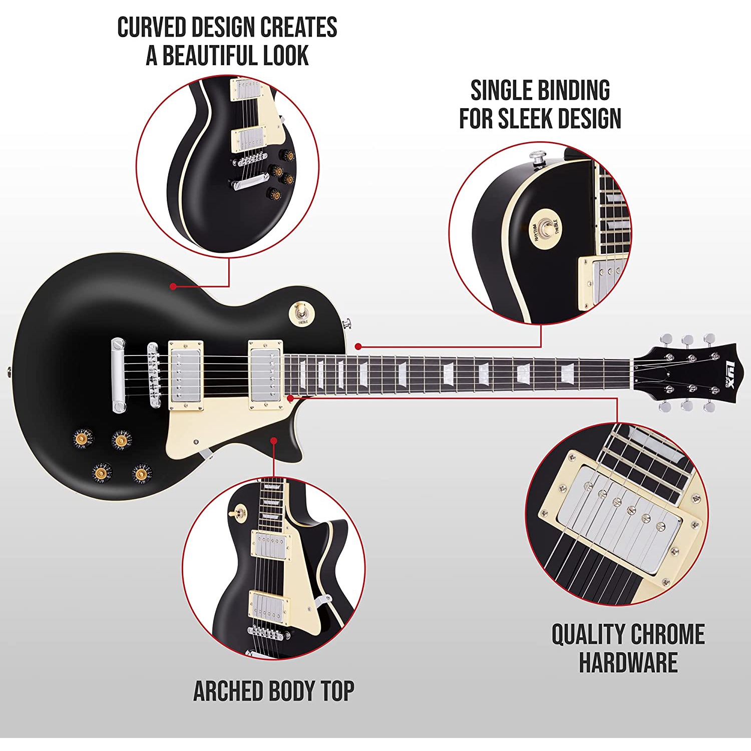 LyxPro 39” SB Series Electric Guitar, Kit for Beginner, Intermediate & Pro Players Solid Body Guitar, Bonus 2-Pack of Picks, Mahogany Wood,