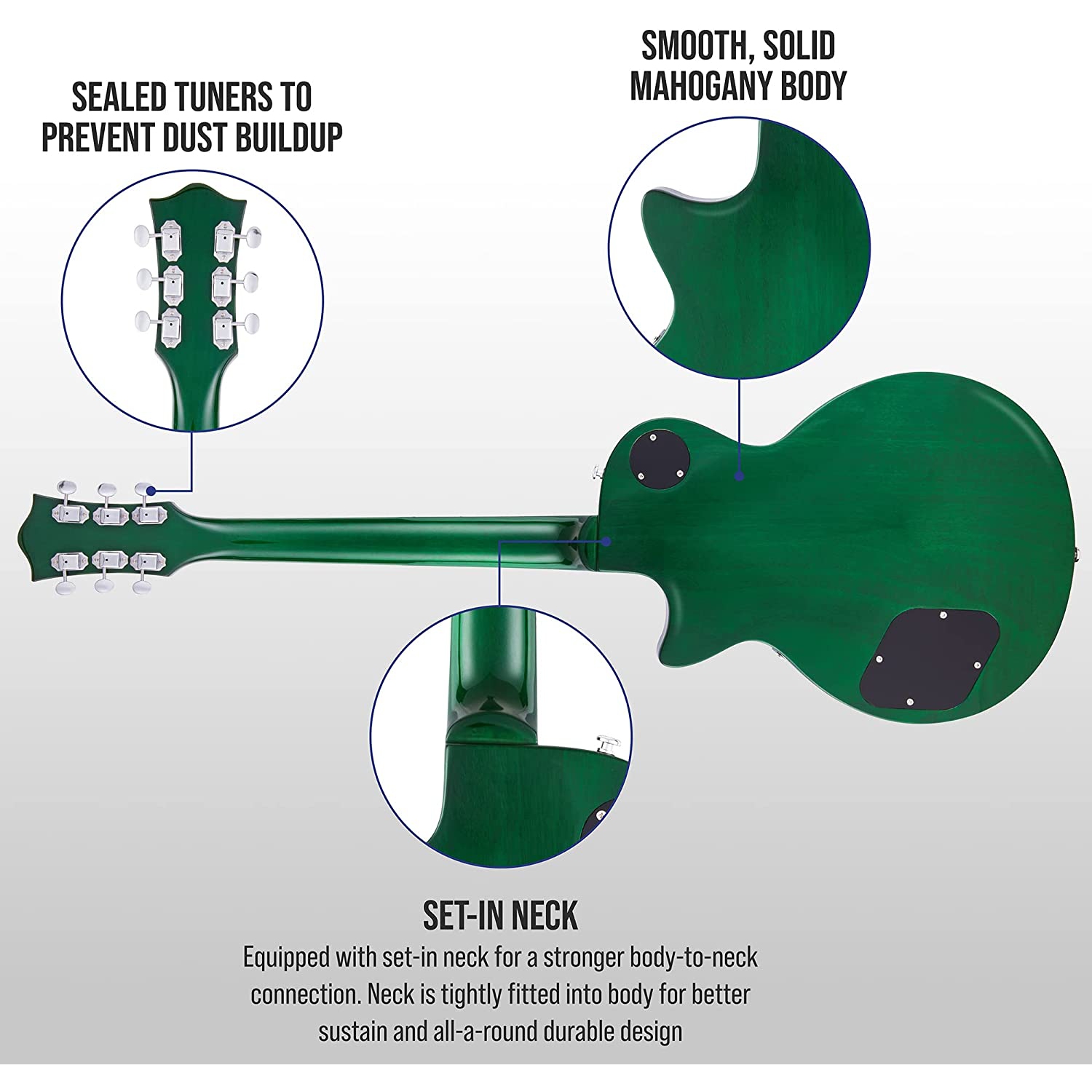 LyxPro 39” SB Series Electric Guitar, Kit for Beginner, Intermediate & Pro Players Solid Body Guitar, Bonus 2-Pack of Picks, Mahogany Wood,