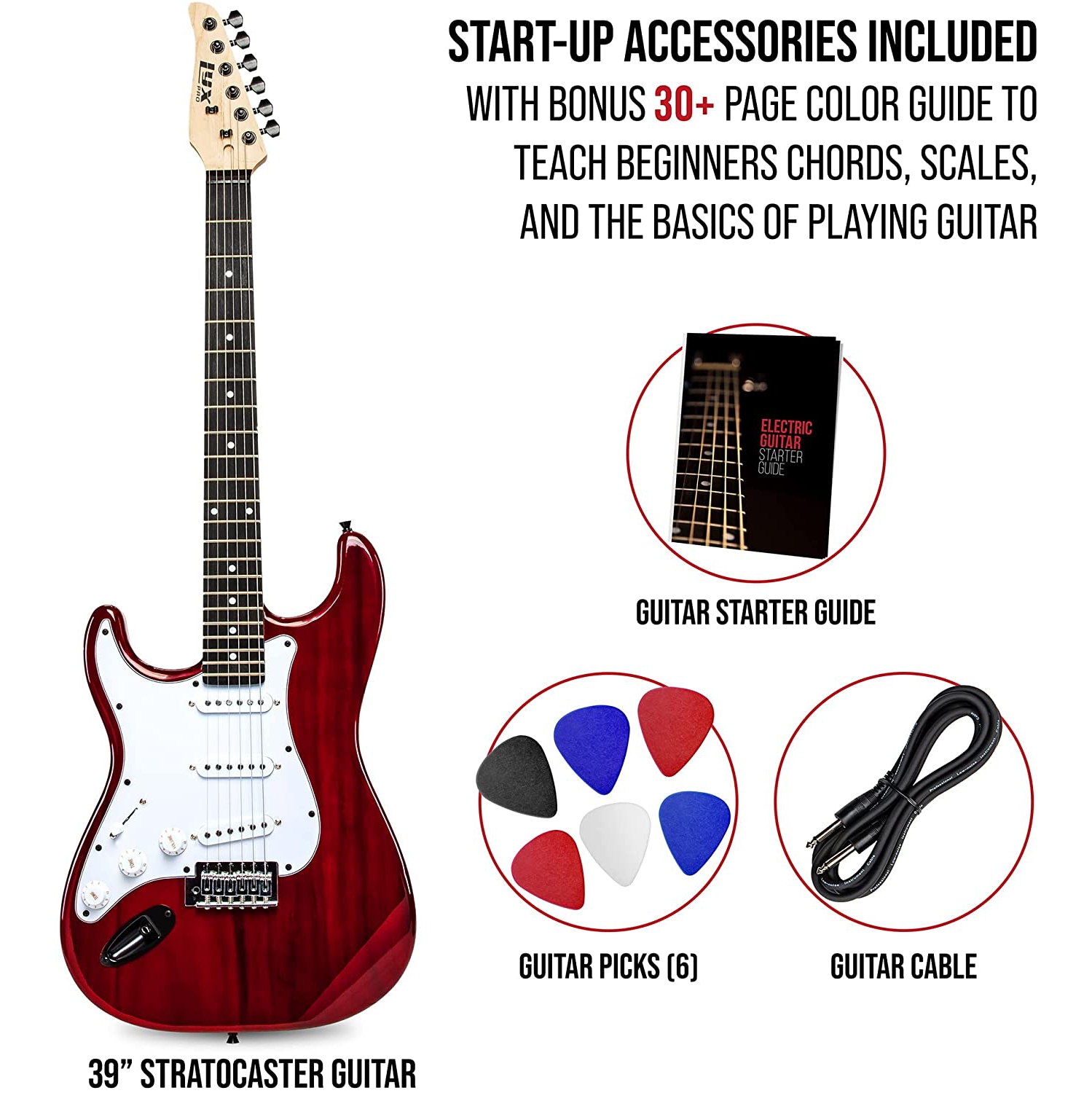 LyxPro CS 39” Left Hand Electric Guitar Kit for Beginner, Intermediate & Pro Players with Guitar, Amp Cable, 6 Picks & Learner’s Guide, Solid Wood