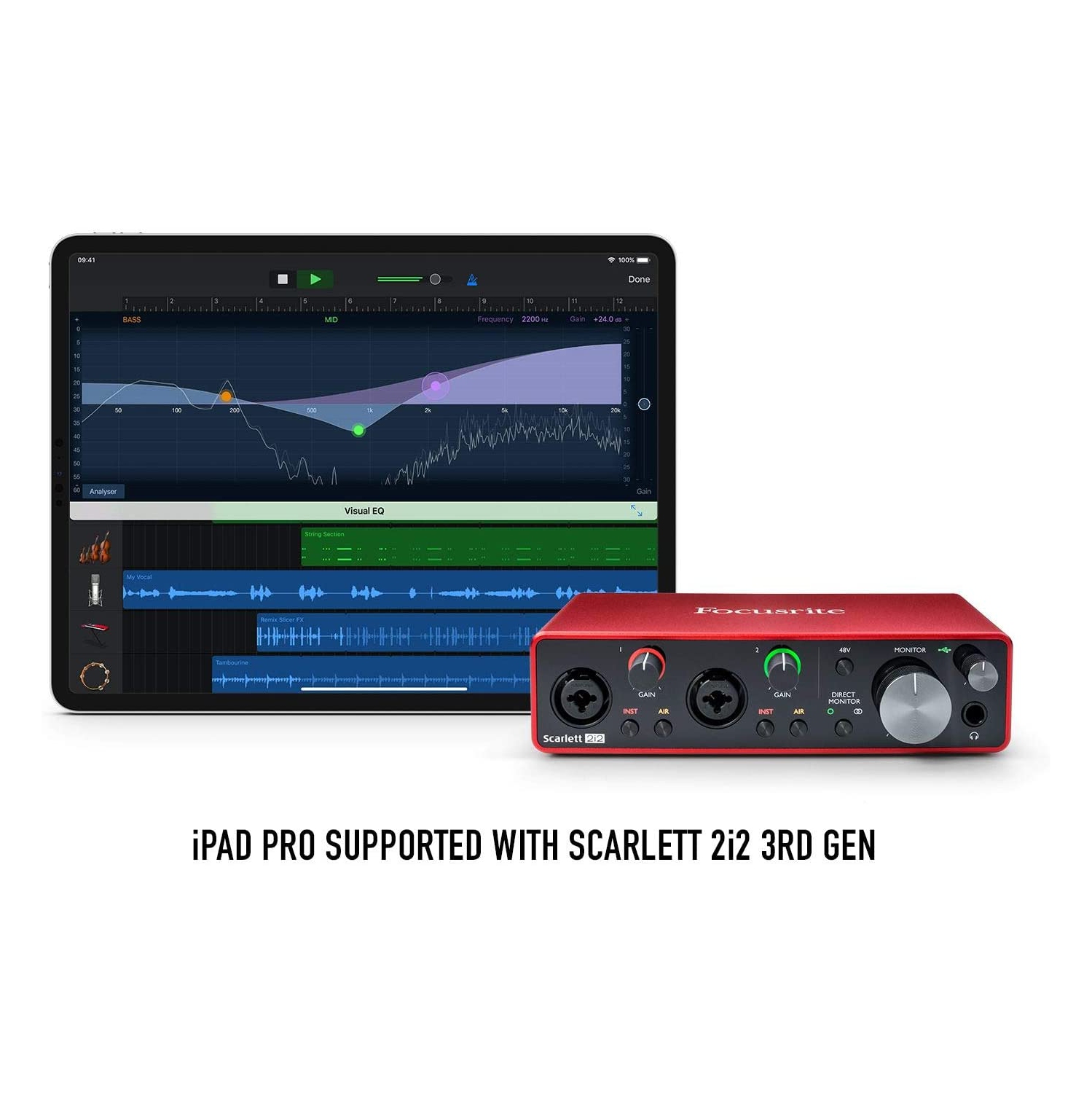Focusrite Scarlett 2i2 2x2 USB Audio Interface Full Studio Bundle with Creative Music Production Software Kit and CR3-X Pair Studio Monitors and 1/4”