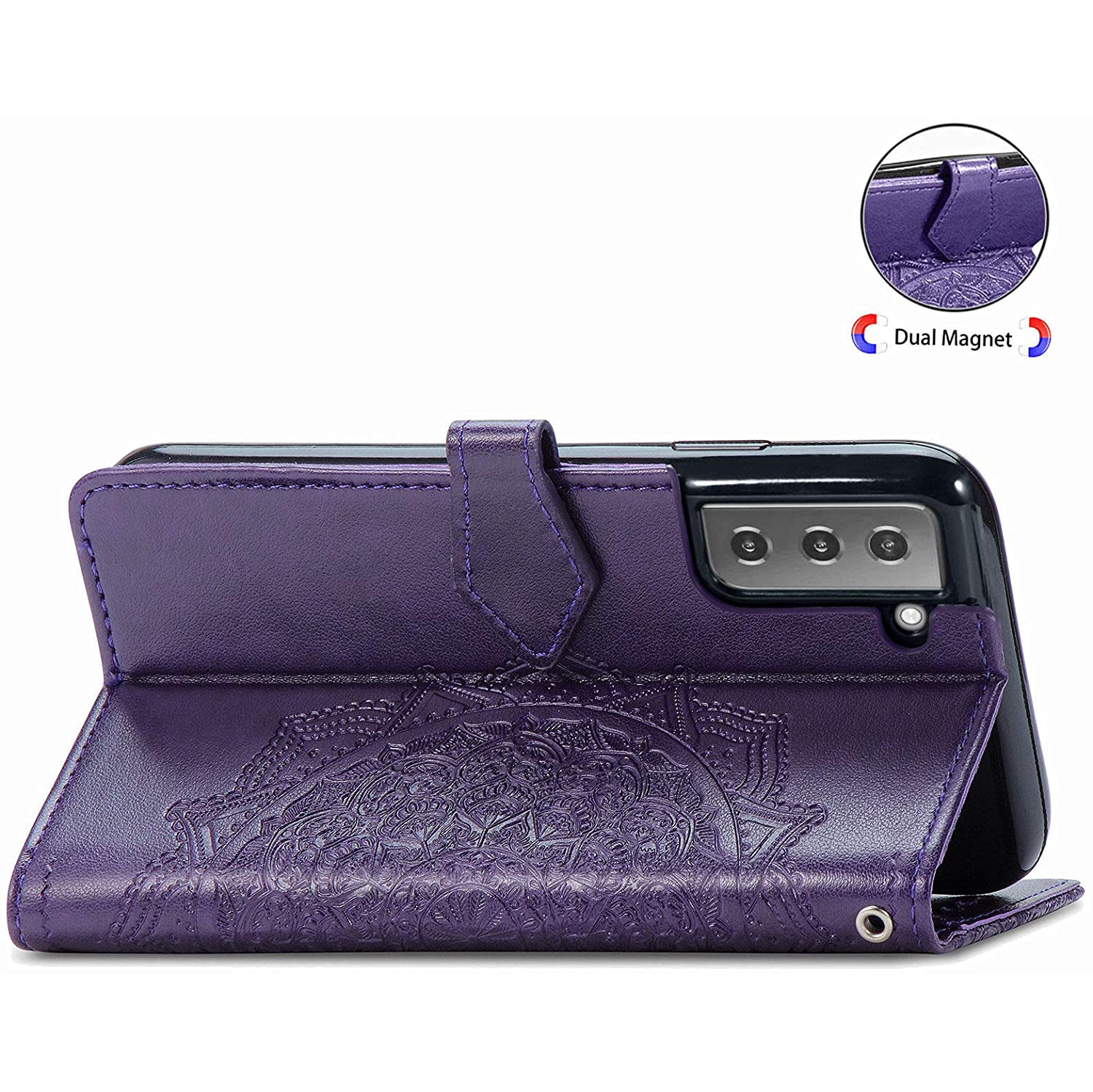 LEDEX Leather Flip Wallet Case Card Holder Embossed Mandala Floral Pattern Premium SKYXD Luxury 3D for Samsung Galaxy S21 FE - Free Shipping