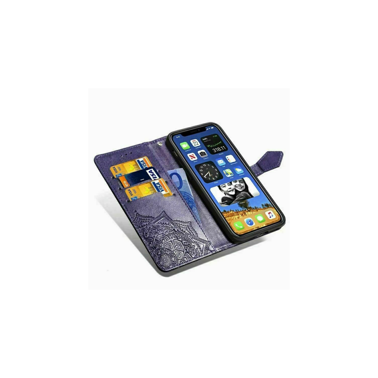 LEDEX Leather Flip Wallet Case Card Holder Embossed Mandala Floral Pattern Premium SKYXD Luxury 3D for Samsung Galaxy S21 FE - Free Shipping