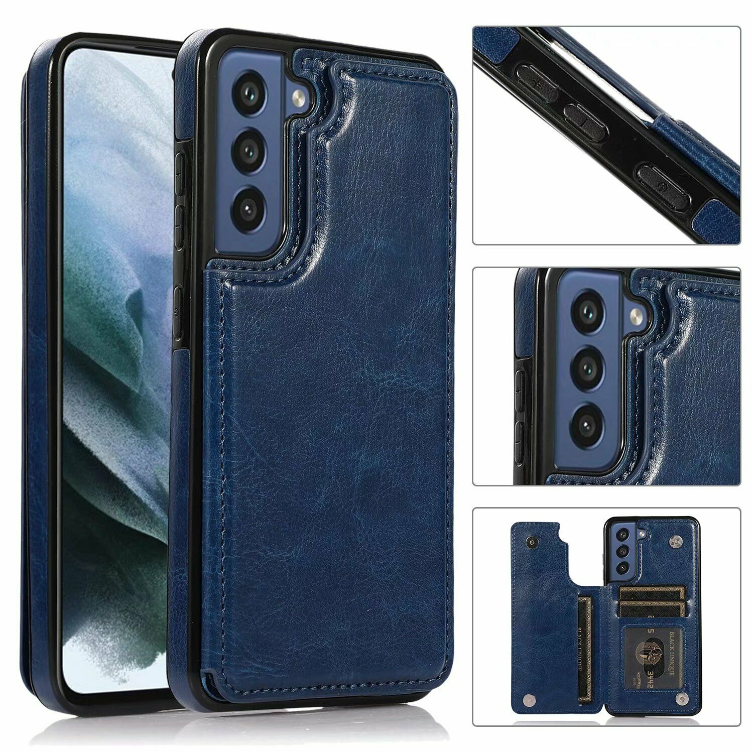 Merlin Étui portefeuille en cuir PU avec avec Cartes Poches Arrière Coque pour Samsung Galaxy S21FE