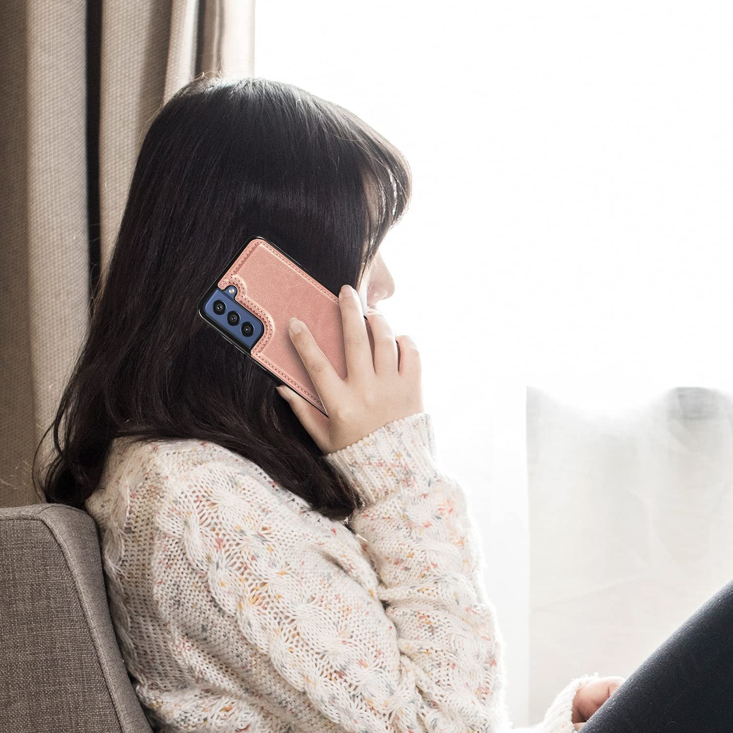 Merlin Étui portefeuille en cuir PU avec avec Cartes Poches Arrière Coque pour Samsung Galaxy S21FE