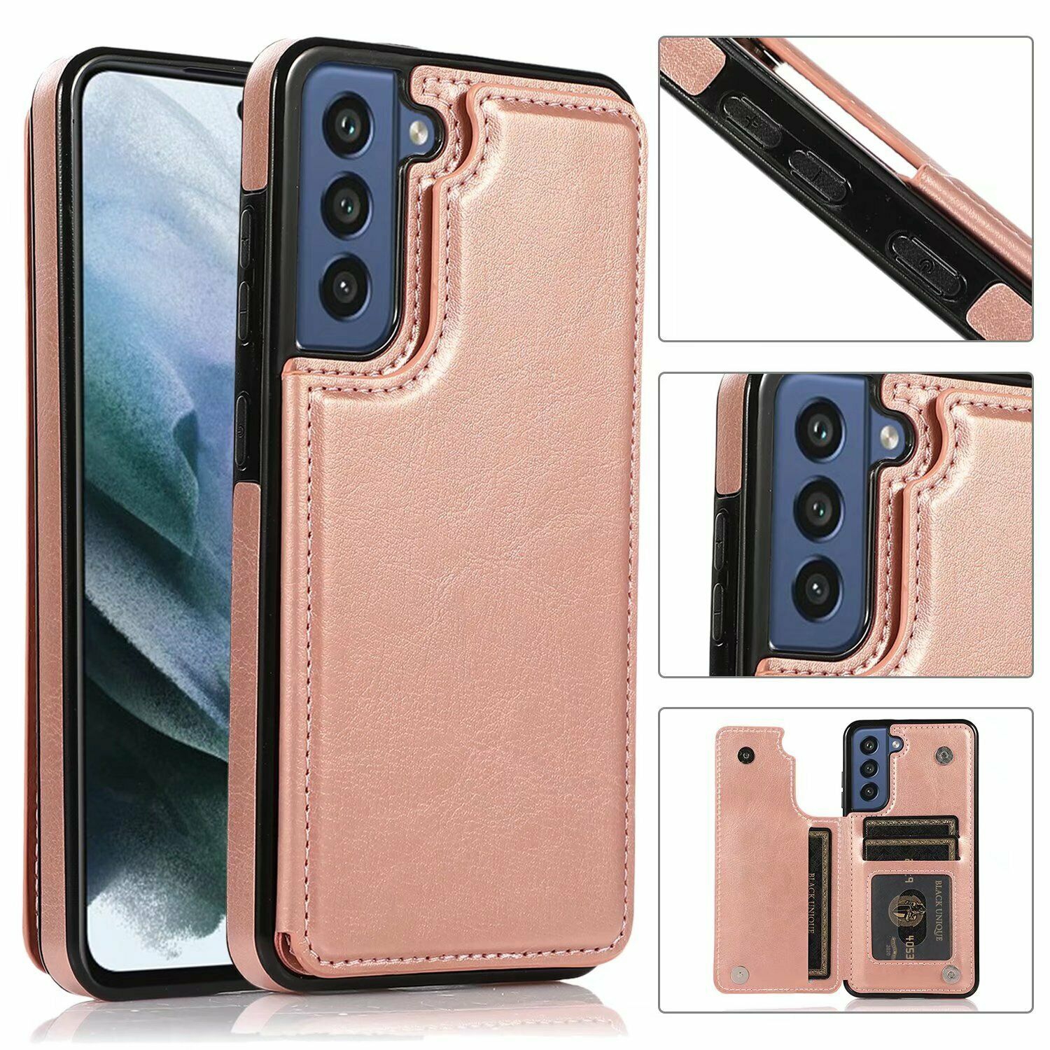 Merlin Étui portefeuille en cuir PU avec avec Cartes Poches Arrière Coque pour Samsung Galaxy S21FE