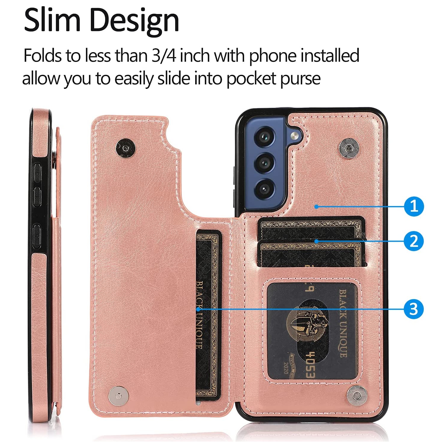 Merlin Étui portefeuille en cuir PU avec avec Cartes Poches Arrière Coque pour Samsung Galaxy S21FE