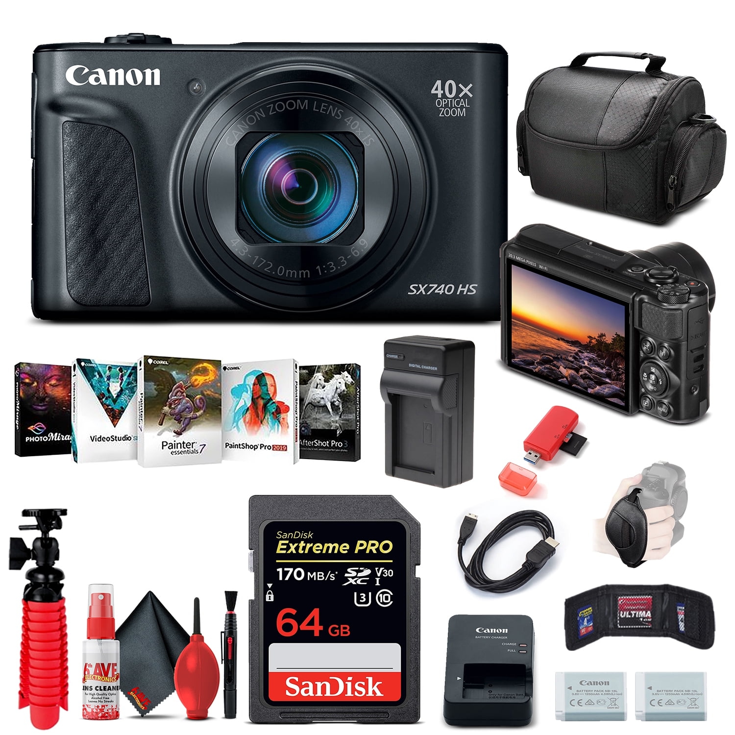 Canon PowerShot SX740 HS Digital Camera (Black) (2955C001) + 64GB 