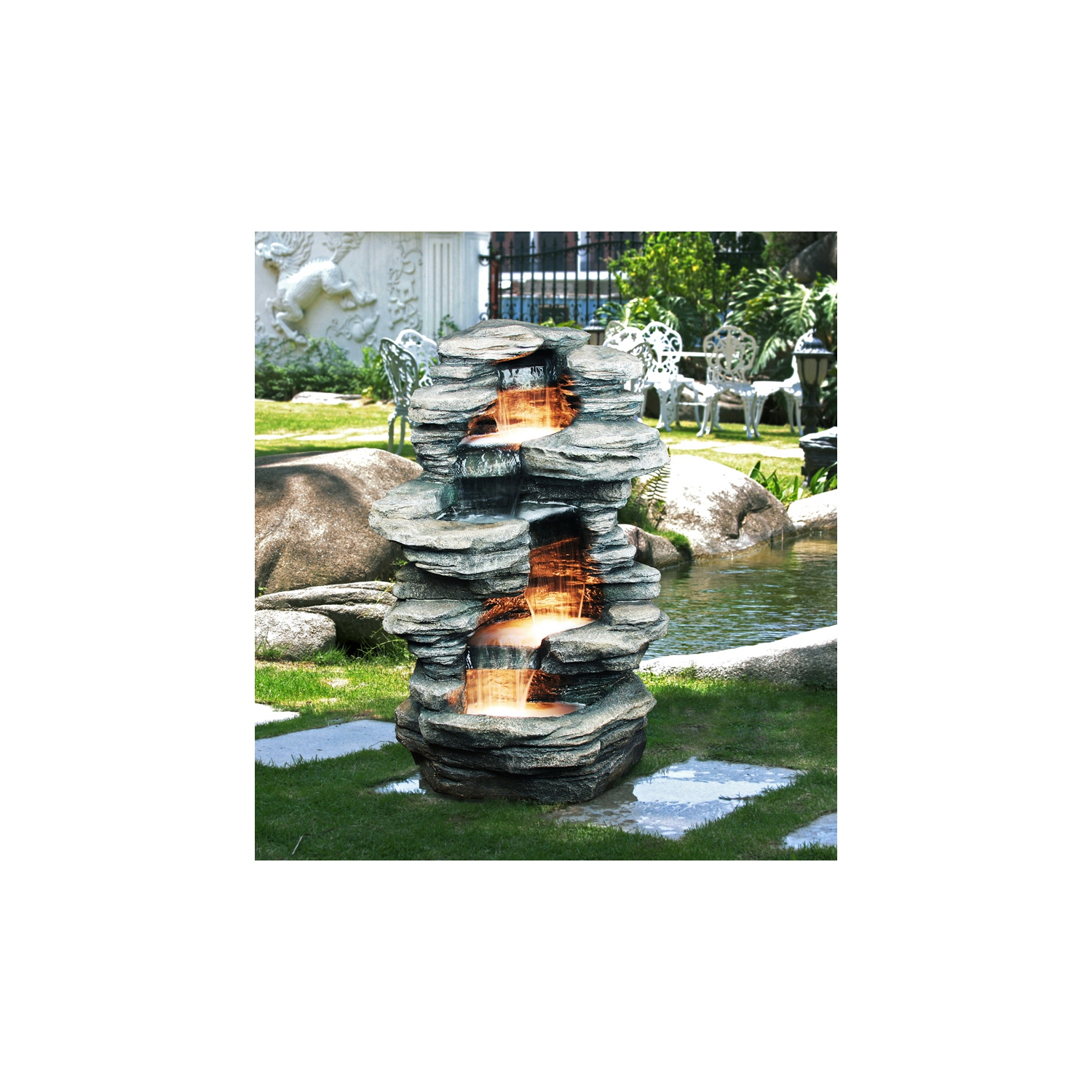 Hi-Line Gift Ltd Rock 4 Level Fountain with Halogen Light