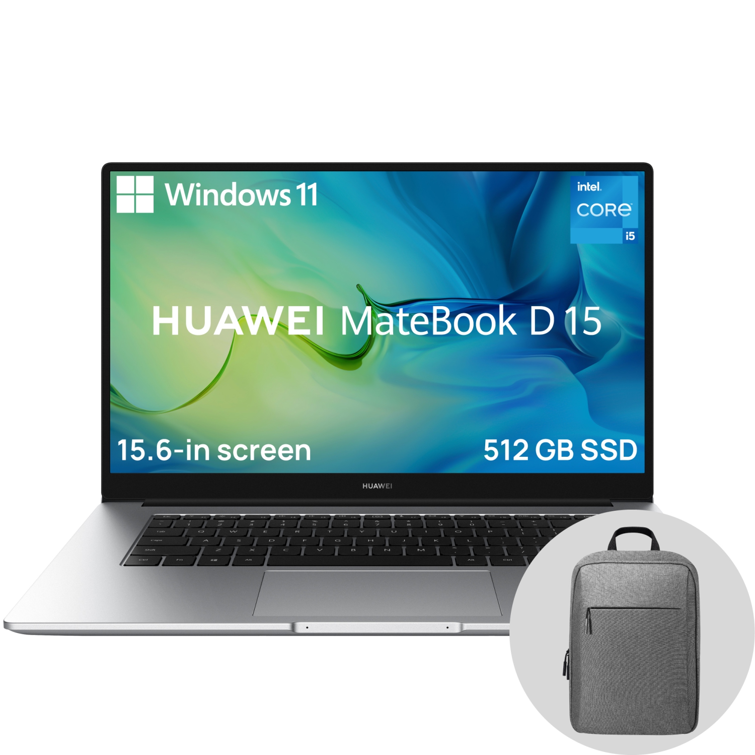 HUAWEI MateBook D 15 - 15.6'' 1080P Eye Comfort FullView Display, Intel Core 11th Gen i5-1135G7 CPU, Fingerprint Power Button, Pop-up Web Camera, Wi-Fi 6, 8GB RAM, 512GB SSD, Windows 11 Home