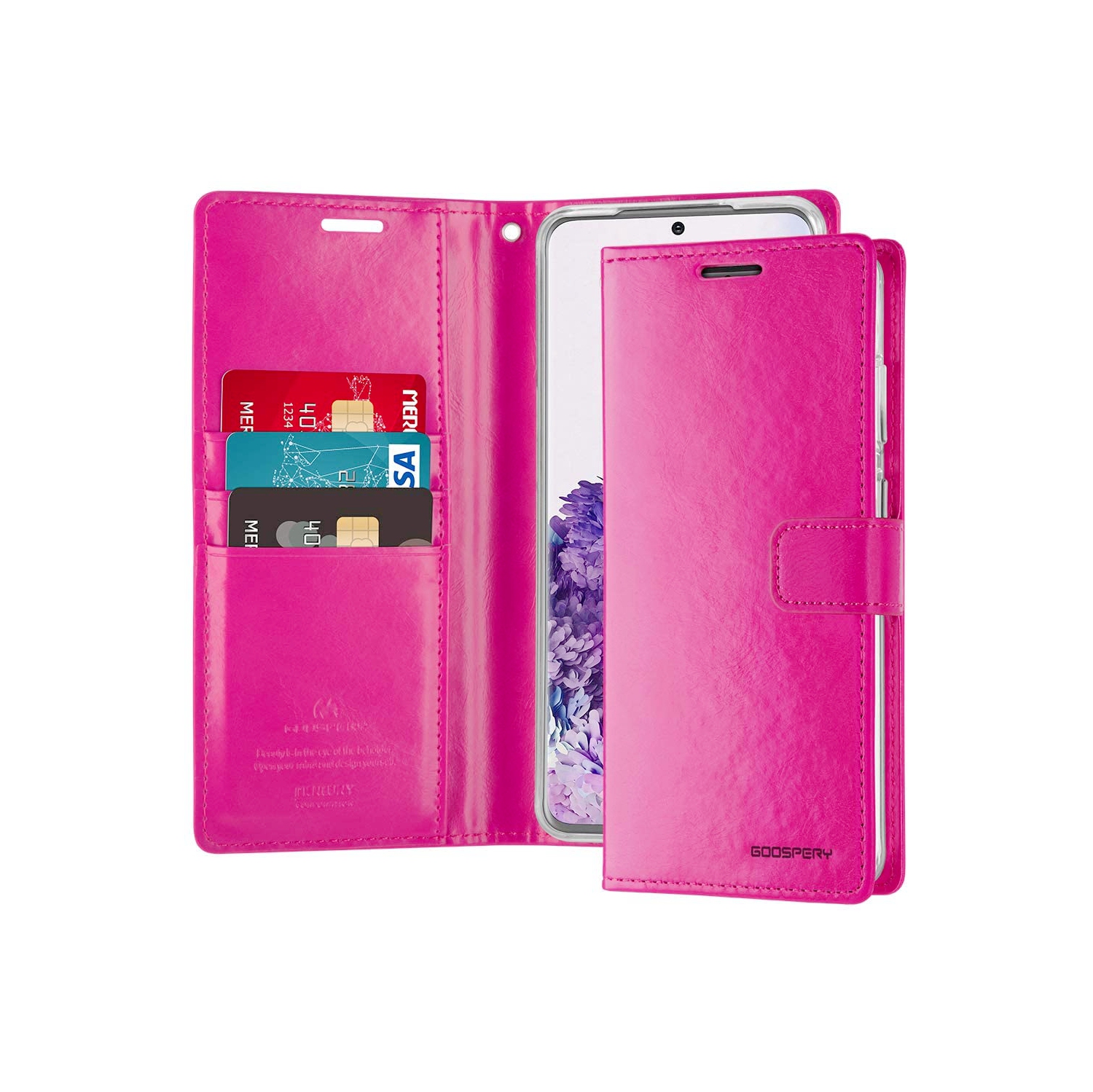 TopSave Goospery Bluemoon Card Slot w/Magnetic Clip Leather Folio Wallet Flip For Samsung Galaxy A33 5G, Hot Pink