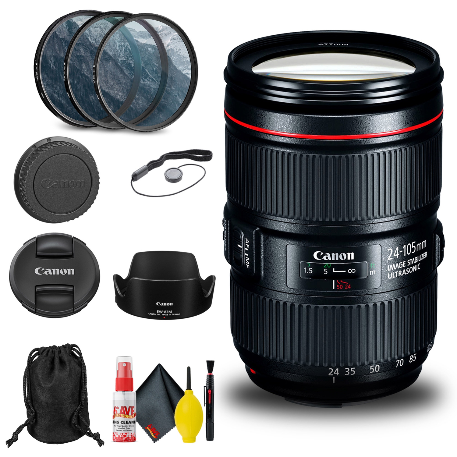 Canon EF 24-105mm f/4L IS II USM Lens (1380C002) + Filter + Cap