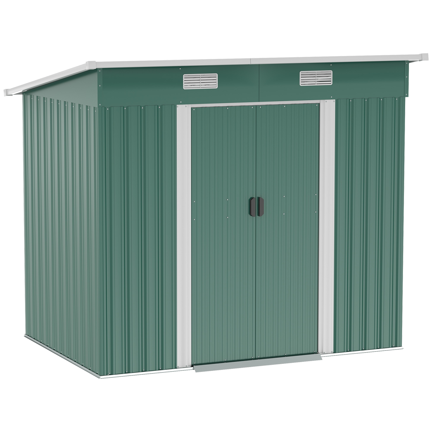 Outsunny 7'x 4' Outdoor Storage Shed, Metal Garden Shed with Lockable Double Doors, Foundation Kit and Vents for Patio Backyard Tool Storage, Green