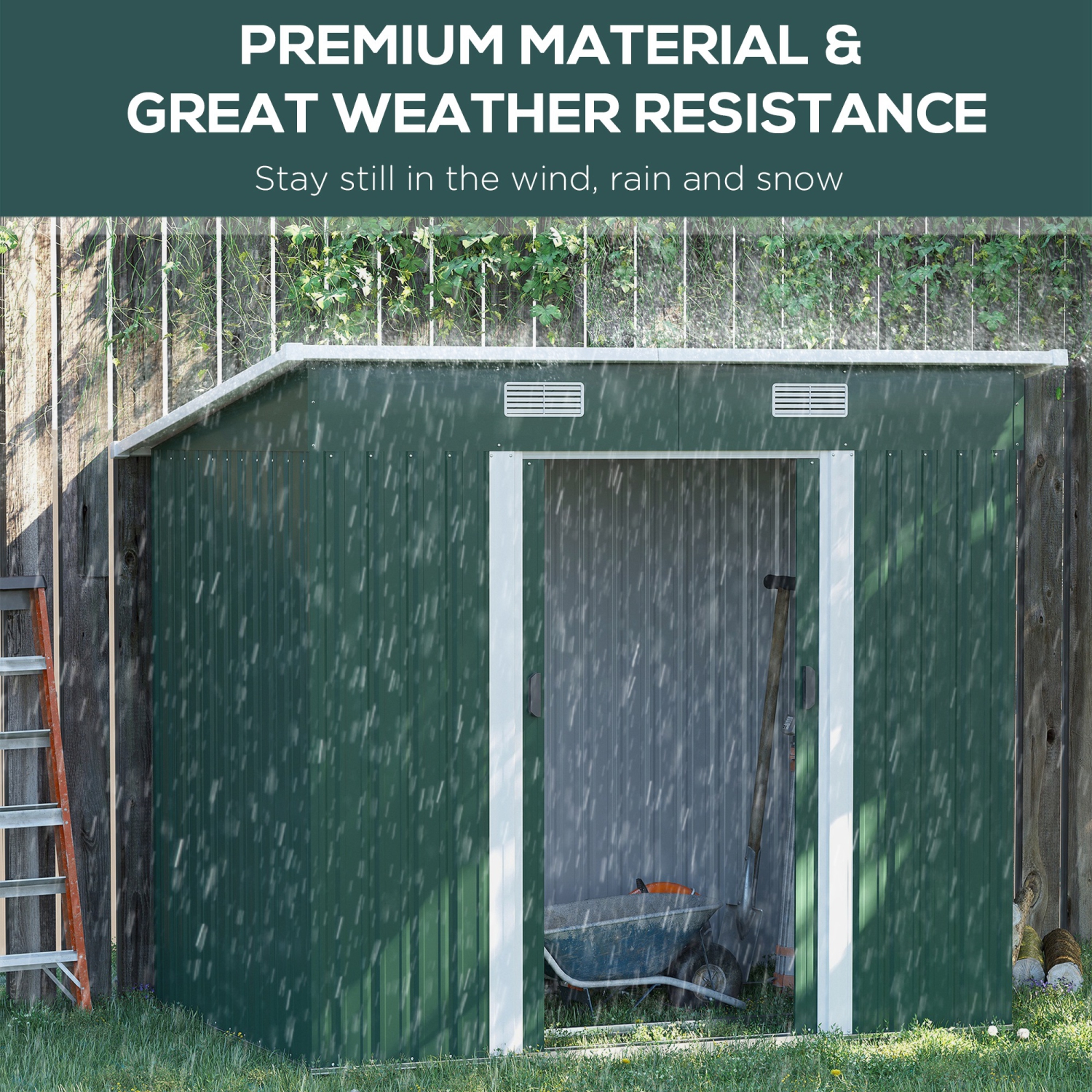 Outsunny 7'x 4' Outdoor Storage Shed, Metal Garden Shed with Lockable Double Doors, Foundation Kit and Vents for Patio Backyard Tool Storage, Green