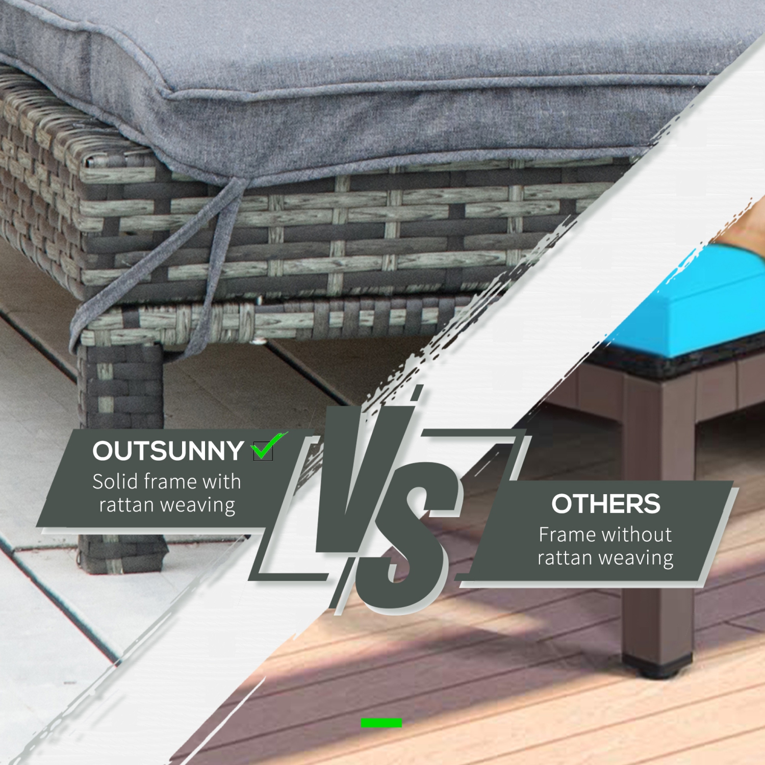 Chaise longue double Outsunny osier, fauteuil extérieur inclinable, rotin, 2 places, chaise longue, fauteuil, siège rembourré, dossier réglable,