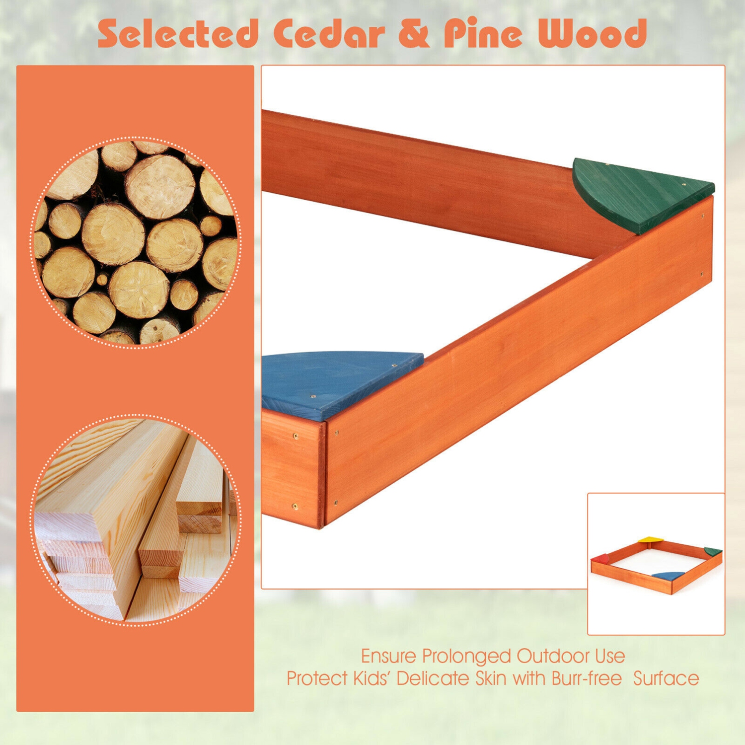 Marque Gymax Mobilier d’extérieur Bac à sable en bois pour enfants avec coins intégrés faisant office de sièges pour enfants dans la cour