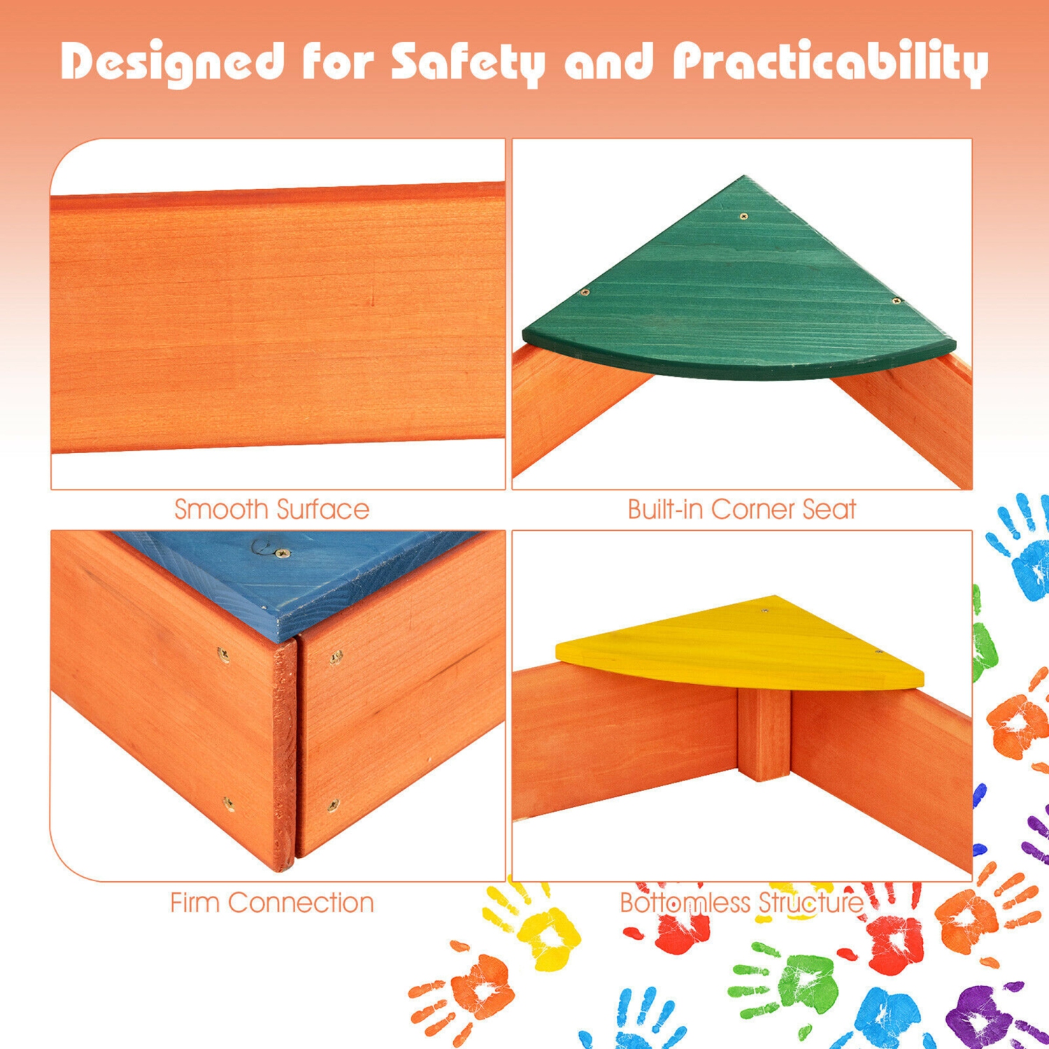 Marque Gymax Mobilier d’extérieur Bac à sable en bois pour enfants avec coins intégrés faisant office de sièges pour enfants dans la cour