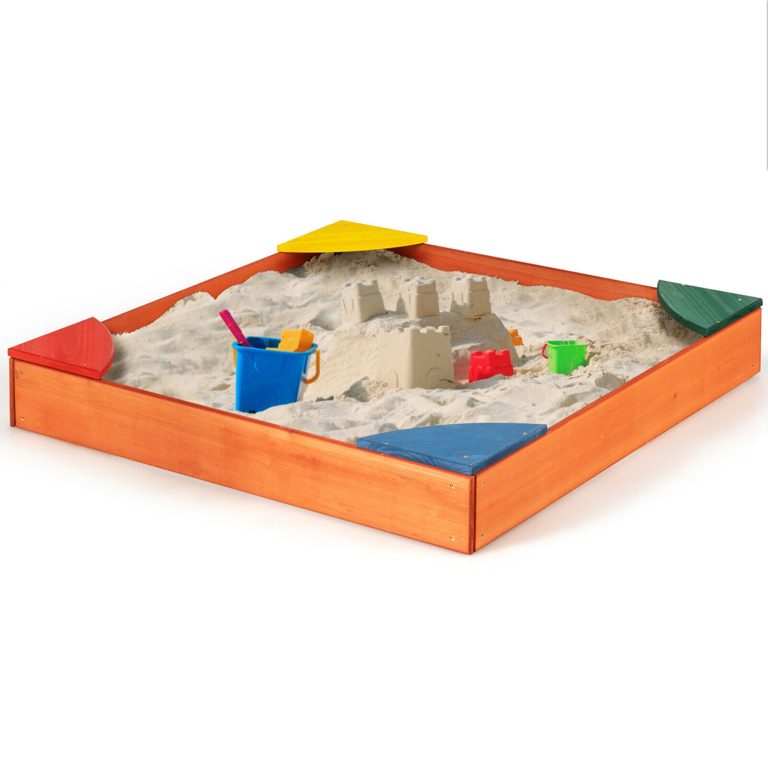 Marque Gymax Mobilier d’extérieur Bac à sable en bois pour enfants avec coins intégrés faisant office de sièges pour enfants dans la cour