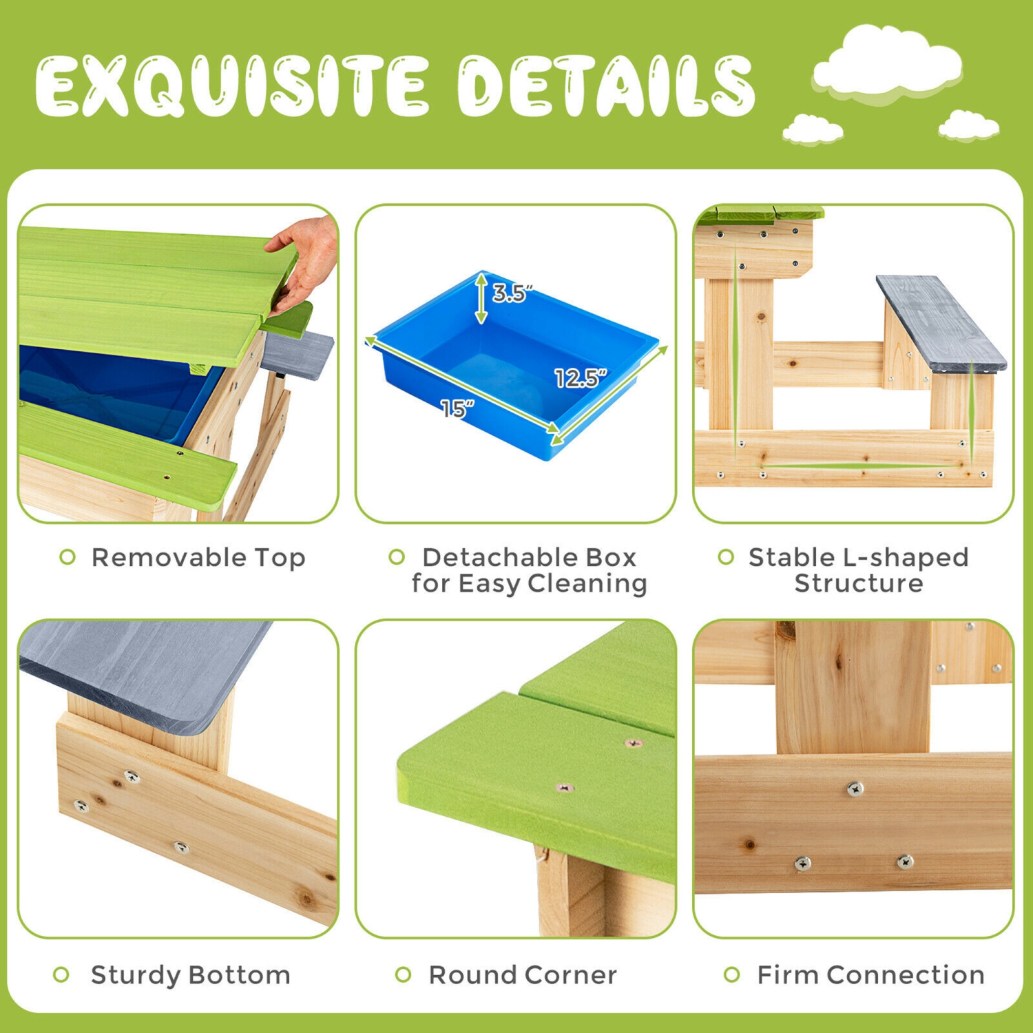 Gymax 3-in-1 Kids Picnic Table Outdoor Wooden Water Sand Table w/ Play Boxes