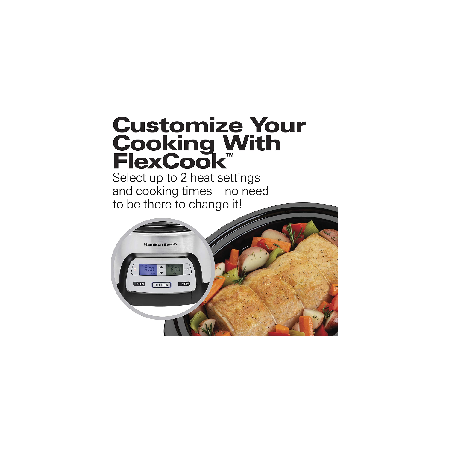 Hamilton Beach Stay or Go Portable 6-Quart Programmable Slow Cooker With FlexCook Dual Digital Timer for 2 Heat Settings, Lid Lock