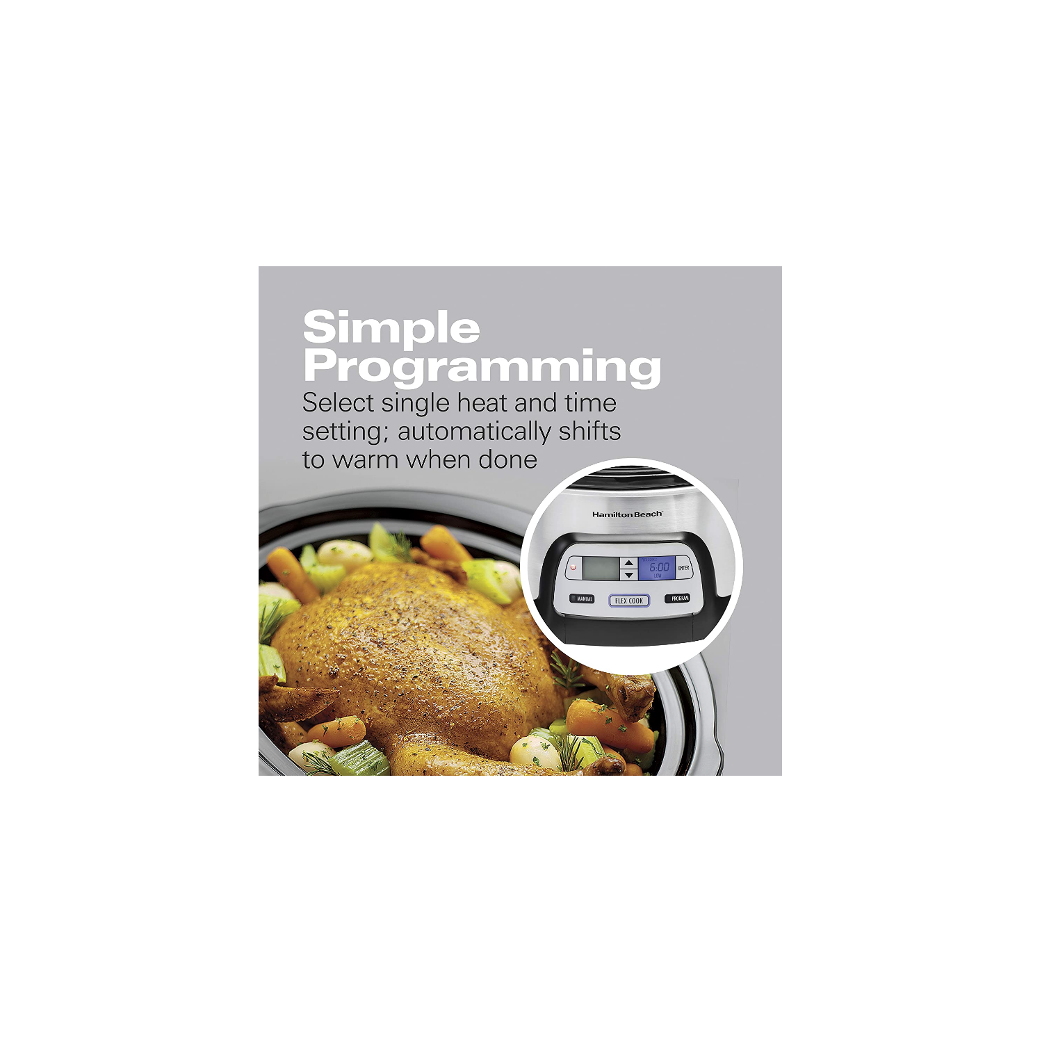 Hamilton Beach Stay or Go Portable 6-Quart Programmable Slow Cooker With FlexCook Dual Digital Timer for 2 Heat Settings, Lid Lock