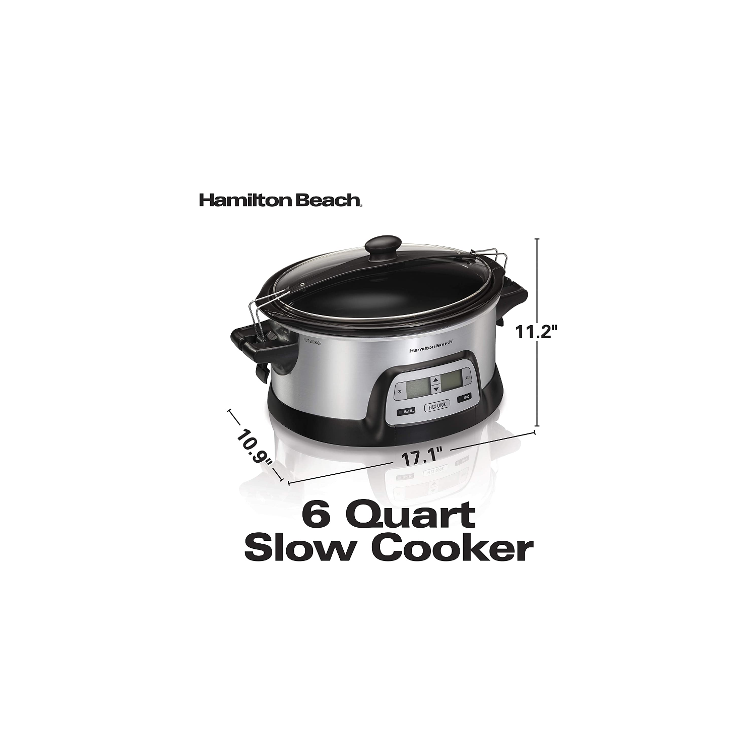 Hamilton Beach Stay or Go Portable 6-Quart Programmable Slow Cooker With FlexCook Dual Digital Timer for 2 Heat Settings, Lid Lock