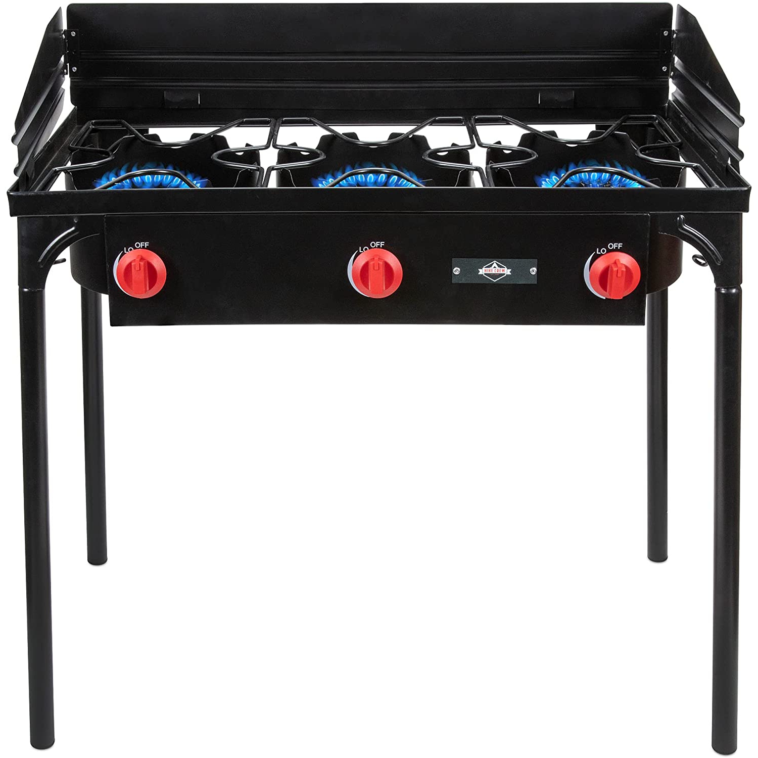 Hike Crew Cast Iron 3-Burner Outdoor Gas Stove | 225,000 BTU Portable Propane-Powered Cooktop with Removable Legs, Temperature Control Knobs, Wind