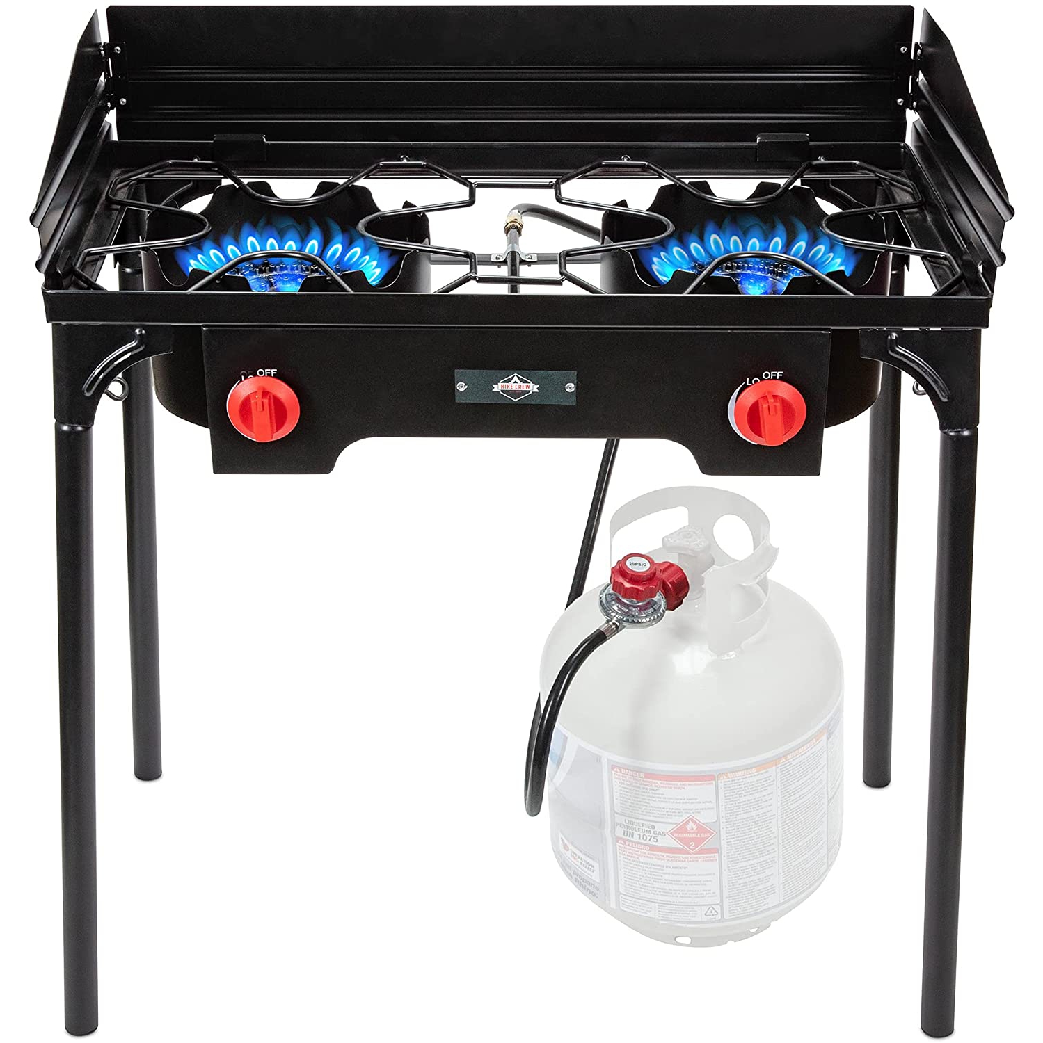 Hike Crew Cast Iron Double-Burner Outdoor Gas Stove | 150,000 BTU Portable Propane-Powered Cooktop with Removable Legs, Temperature Control Knobs,