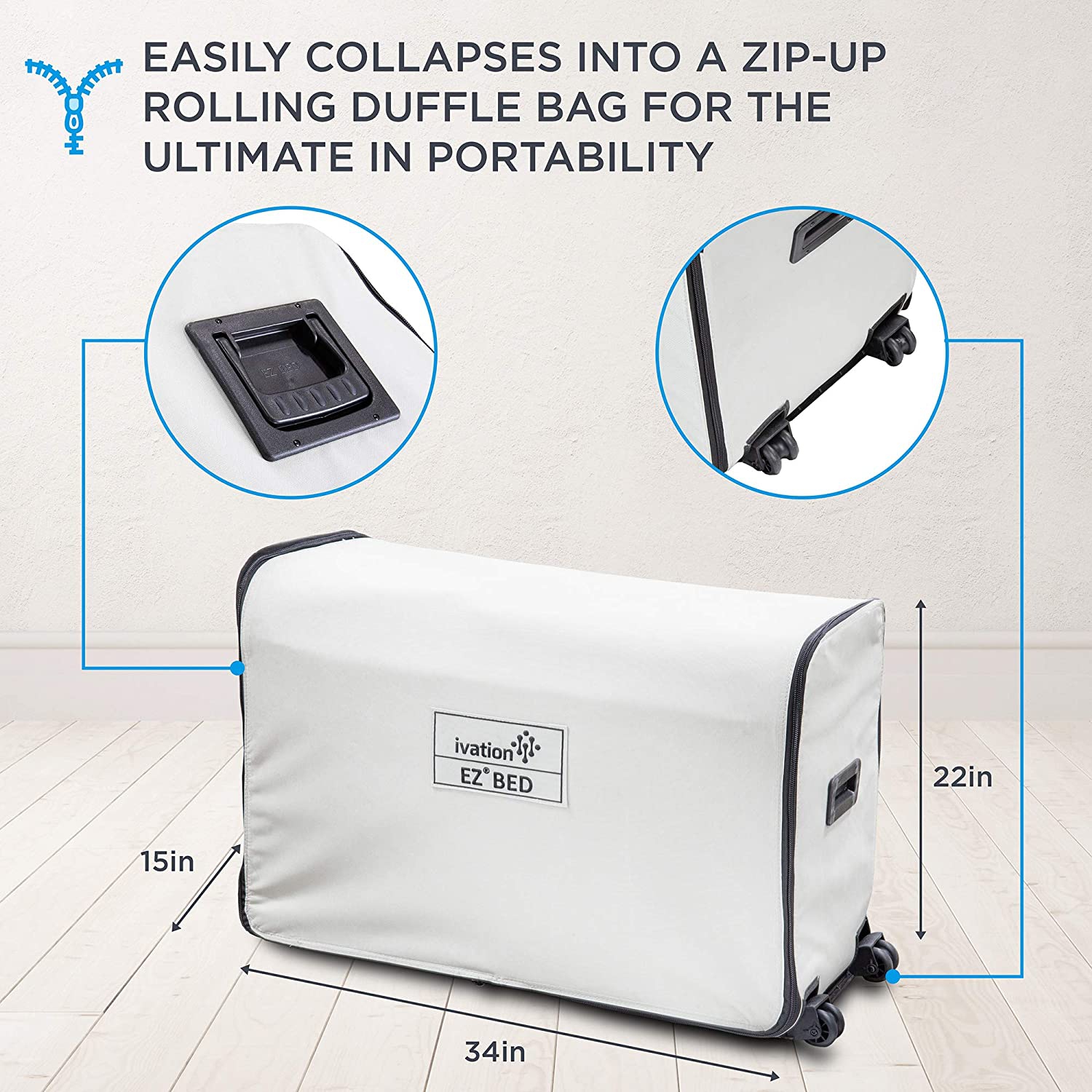 Ivation EZ-Bed Air Mattress with Frame & Rolling Case, Self Inflatable, Blow Up Bed Auto Shut-Off, Comfortable Surface AirBed, Best for Guest,